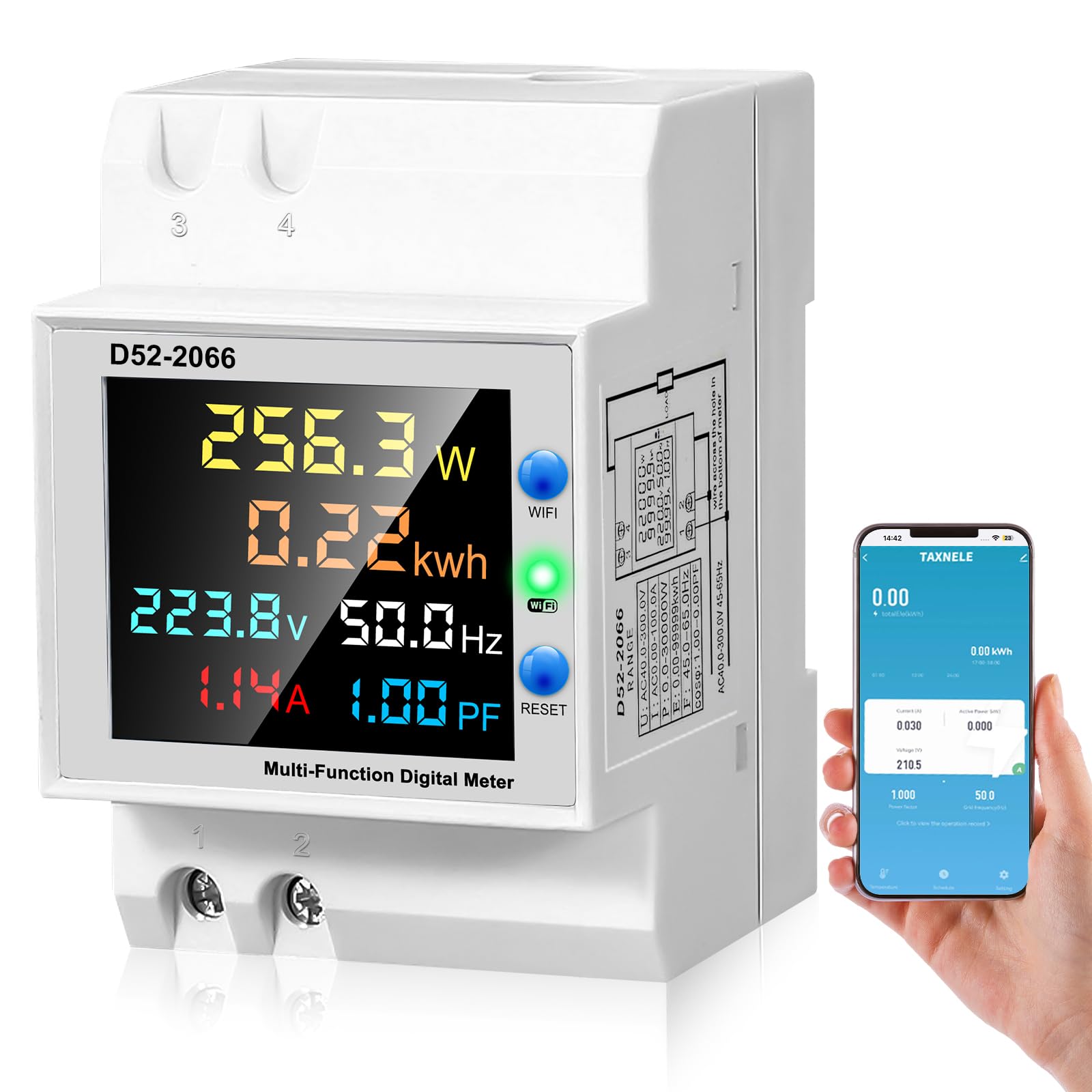 Jednofazowy licznik energii elektrycznej WiFi, 6 w 1 wielofunkcyjny miernik licznika prądu przemiennego 40-300 V 100 A amperomierz elektryczny woltomierz DIN z wyświetlaczem LCD