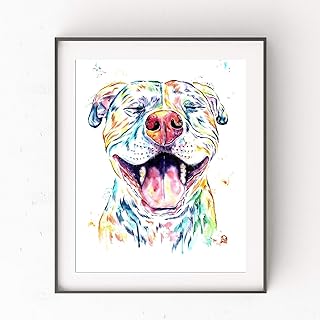 Smiling Pitbull Wall Art by Whitehouse Art | Pitbull Painting, Dog Wall Art, Dog Picture | Professional Print of Smiling Pitbull Original Watercolor | Dog Lover Gifts | 5 Sizes