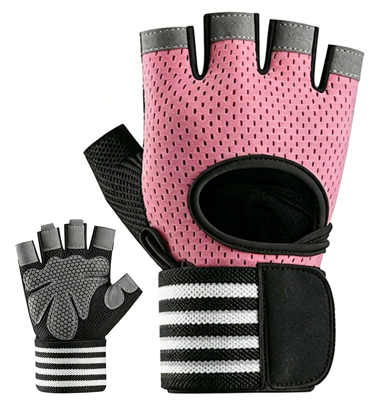 ANGVOOL Gym Gloves, Weight Lifting Gloves with Wrist Wrap Support Non-Slip Breathable for Men Women (Pink, XL)