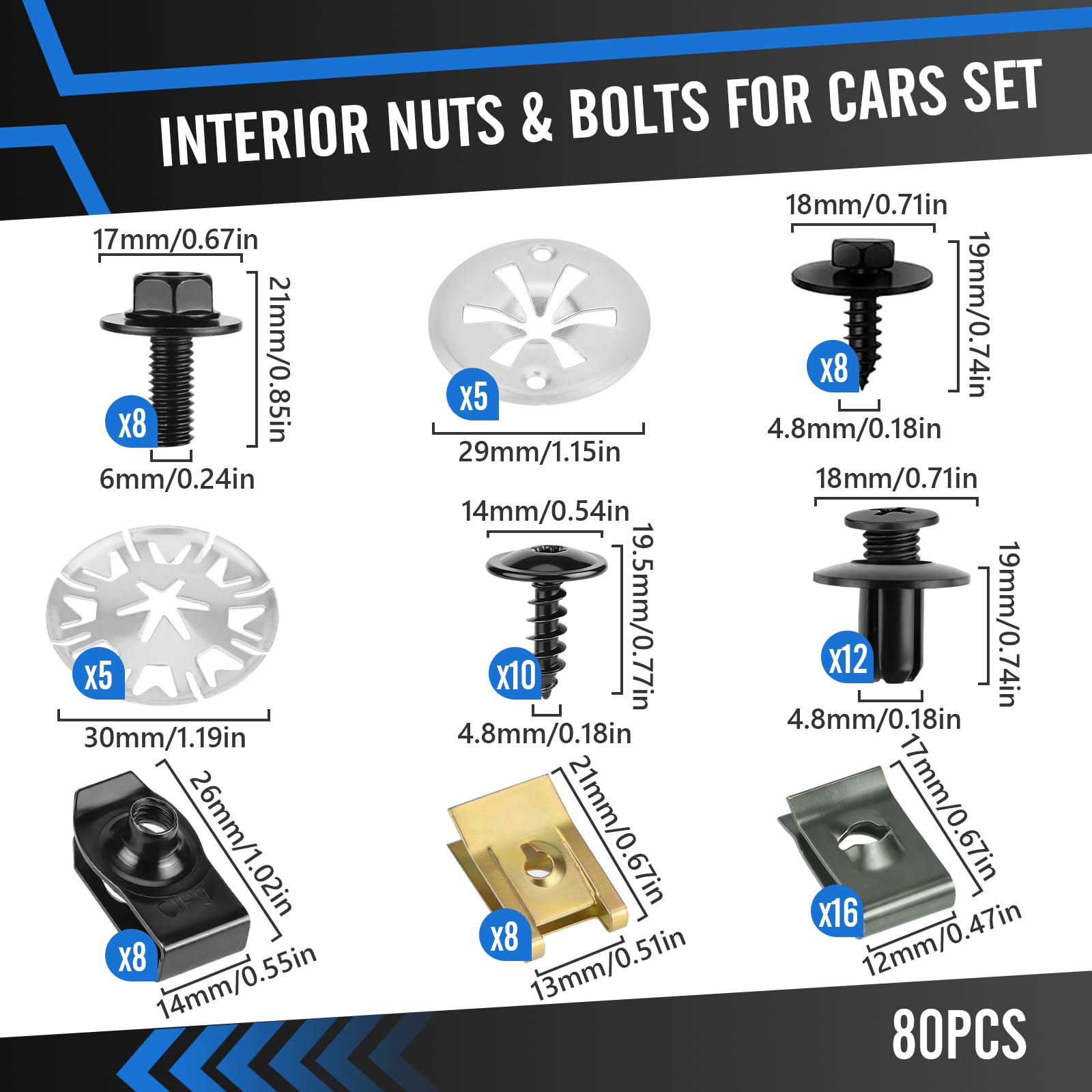 80 Pezzi Kit Bulloni Dadi Clip per Lamiere Auto, Clip di Fissaggio per Auto, Kit Assortimento di Vite per Autoveicoli,per Carrozzeria Panel Auto Viti Carene Bulloni di Fissaggio