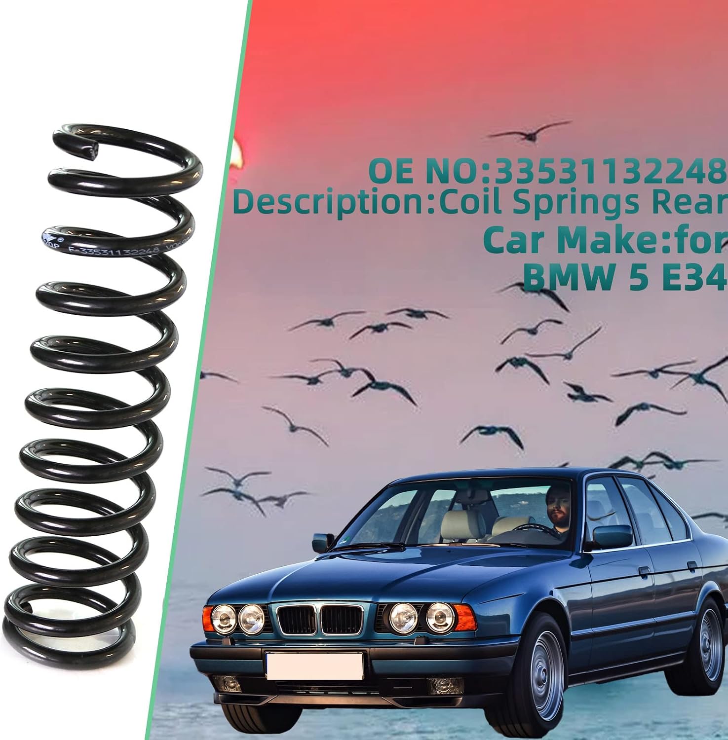 MP&PV Coil Spring Rear for BMW 5 E34 1987-1995 OE NO.33531132248 (12.8MM)