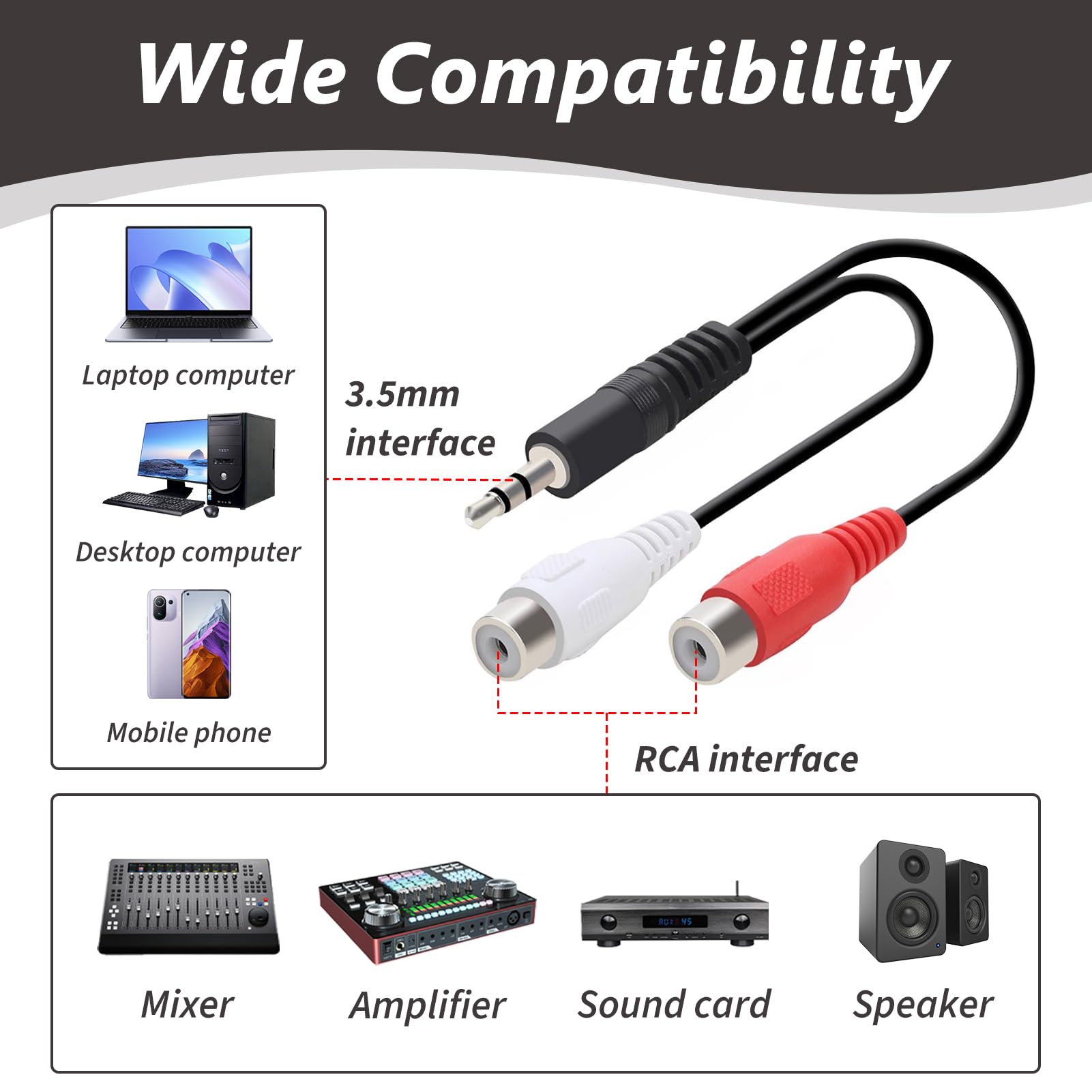 2 Pièces Adaptateur Audio Stéréo RCA vers Jack 3,5 mm, Convertisseur 2x RCA Femelle vers Fiche Jack Mâle, Câble Audio Hi-Fi Haut, Connexion TV, Chaîne Stéréo, Amplificateur, Enceinte, Smartphone