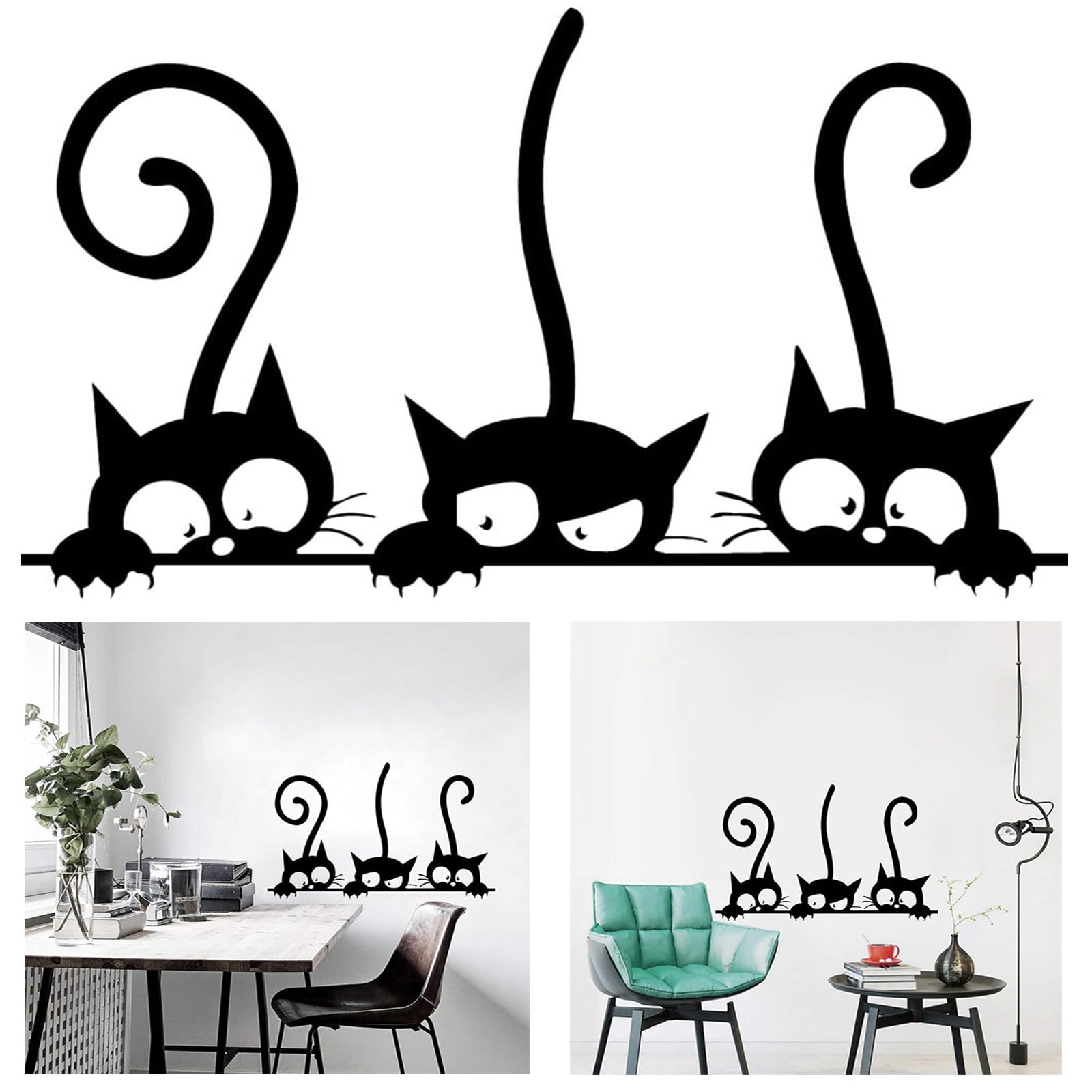 Combinación de Vinilos Gato, 8 Piezas Tres Negro Gato Pared Pegatinas, Pegatinas Desmontables Gato Papel, Adhesivo Mural Gatito, para la Decoración del Aula de Vidrio de la Habitación de los Niños