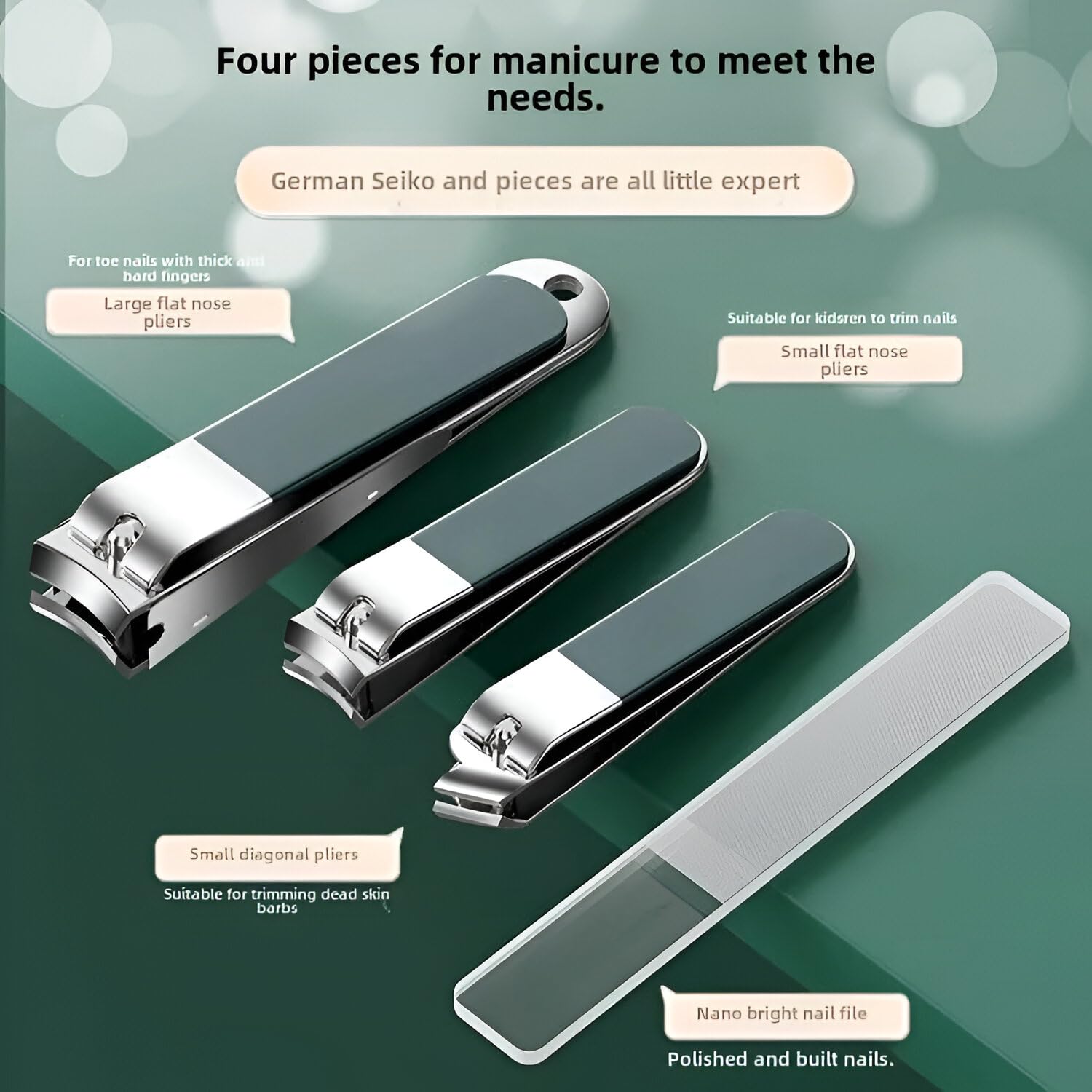 Jeyux Manicure Set Men Personal Care Tools Accessories Finger and Toe Nail Clippers Kit Professional Manicure Pedicure Kit With Travel Case Nail Grooming Kit (Dark Green) 4