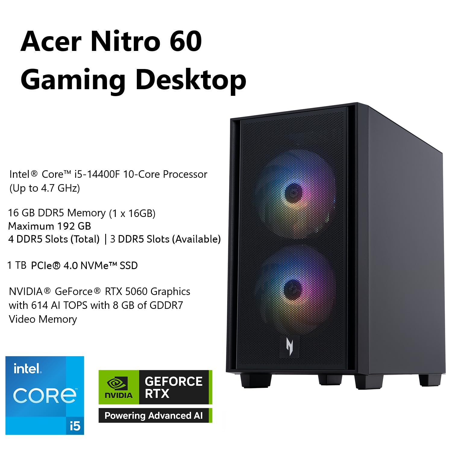 Amazon.com: Acer Nitro 60 N60-640-UR21 Gaming Desktop | Intel Core