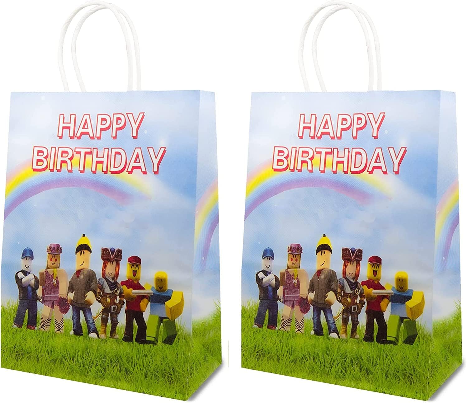 FUNOWN 12Packs Robot Blocks Goodie Candy Treat Bags Sandbox Theme Party Supplies, Kids Birthday Party Favor Bags- Snack Containers for Baby Shower Video Game theme Birthday Party Supplies