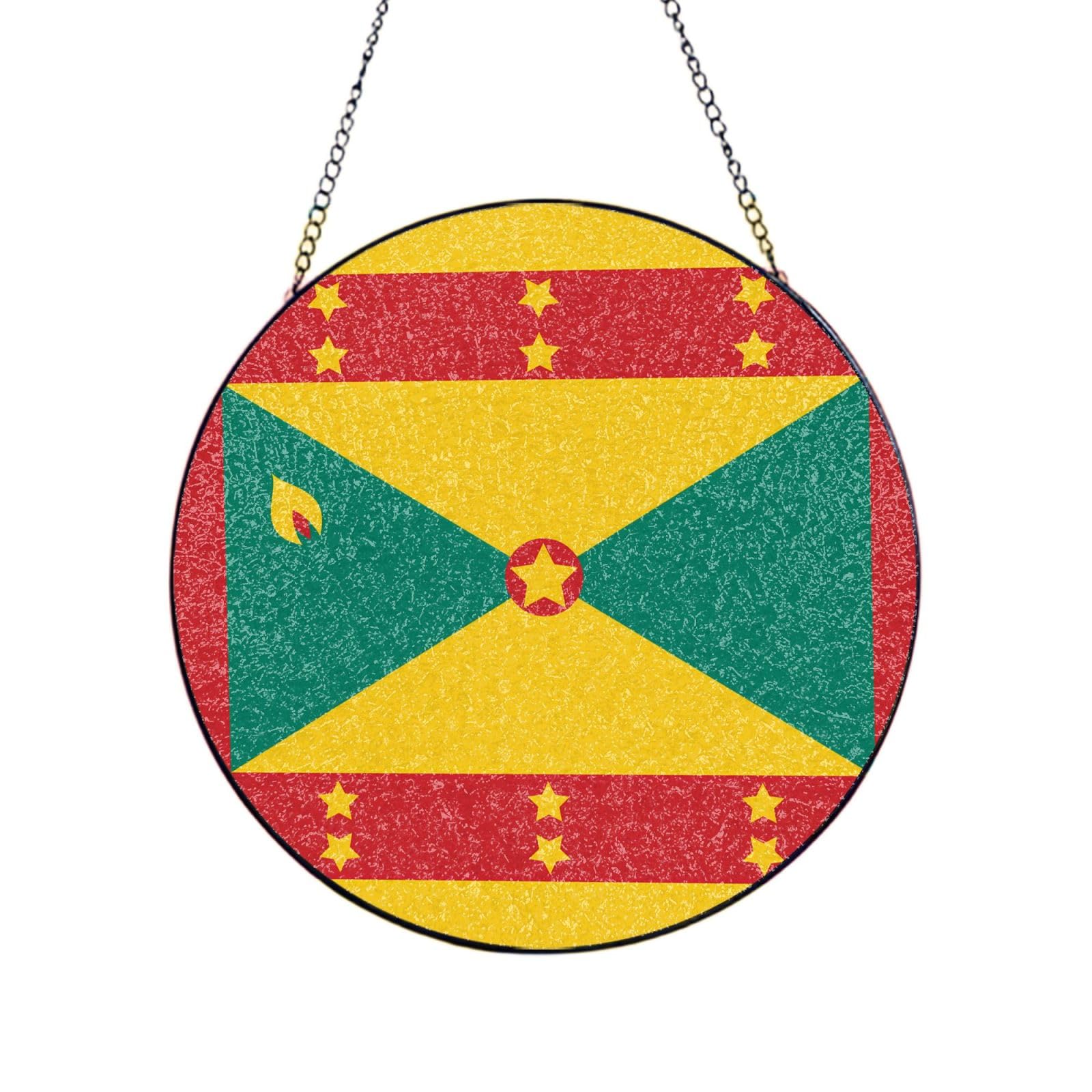 Phayah Flag Of Grenada Print Glass Window Hanging Sun Catchers Suncatcher Decor For Birthday For Home Garden Porch 4in（10cm）