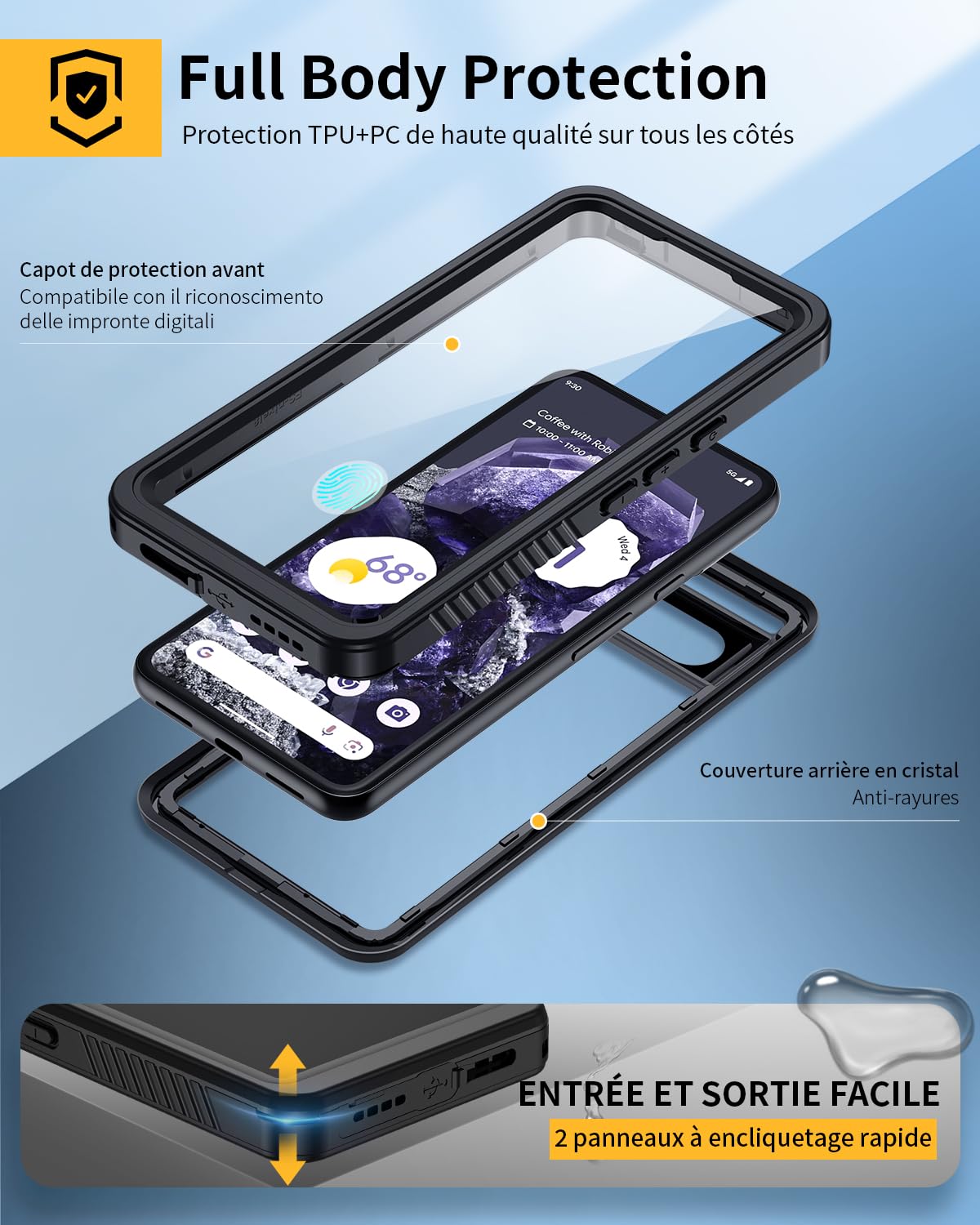 Lanhiem Coque Google Pixel 8 Étanche - Antichoc Incassable 360 degrés Intégrale [avec Protection Écran+Camera] IP68 Waterproof Militaire Chantier