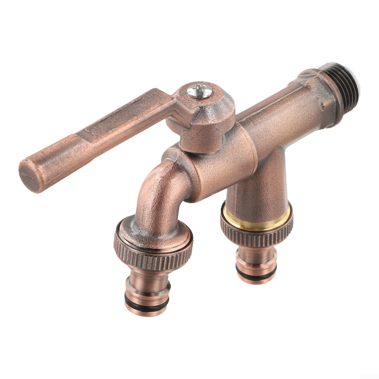 Grifo de jardín de latón Antiguo con Entrada de 1/2" y Salida de 3/4", Grifo Exterior con Doble Salida para aspersores, construcción Resistente.