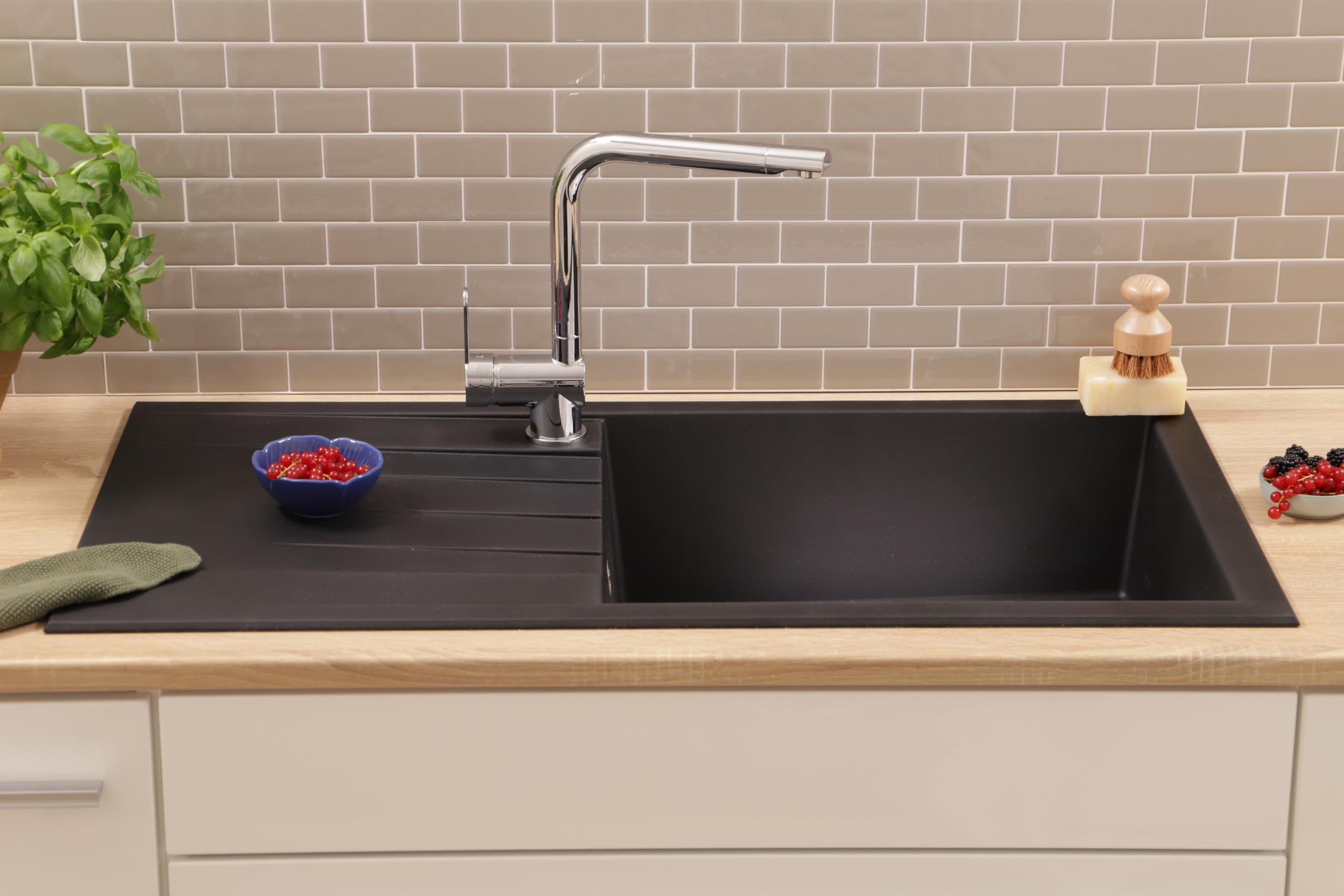 Respekta Houston Lavello in Mineralite nero/Lavello da incasso a 1 vasca da 100 x 50 cm/Lavello adatto a mobili sottolavello a partire da 60 cm di larghezza / HOUSTON100X501BS
