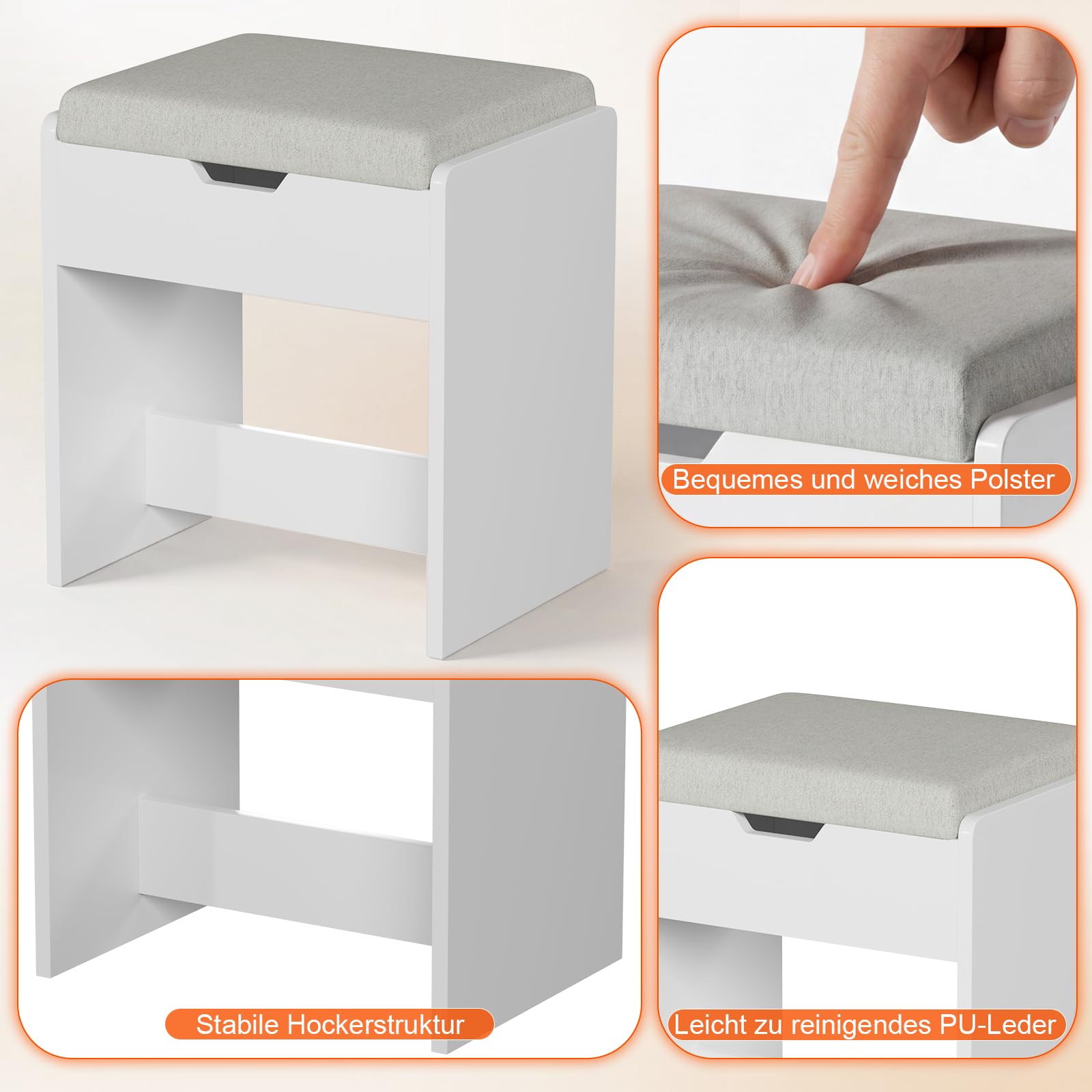 JUMMICO Toeletta per Trucco con Specchio LED e Presa USB, Scrivania a L con Sgabello, Postazione Trucco con 5 Cassetti e Ripiani, Salvaspazio per Camera da Letto Tavolo (Bianco opaco)