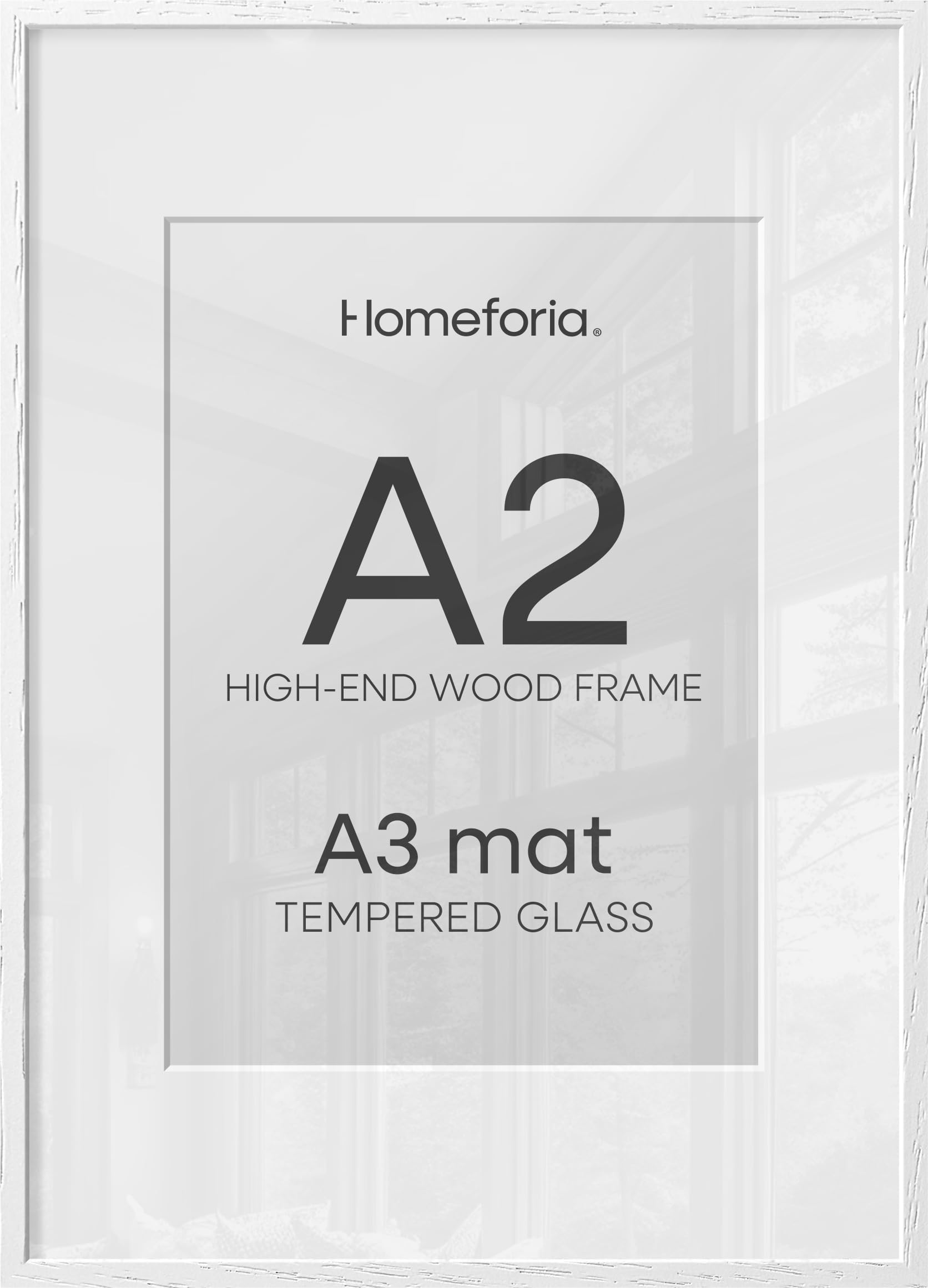 Homeforia A2 White Oak Picture Frame, High-End Wood, A3 Mat, Glass | High End Solid Oak Wood, Tempered Glass, Acid-Free A3 Removable Mat, A2 Edge-to-Edge Display, Wall Kit, Set Of 1