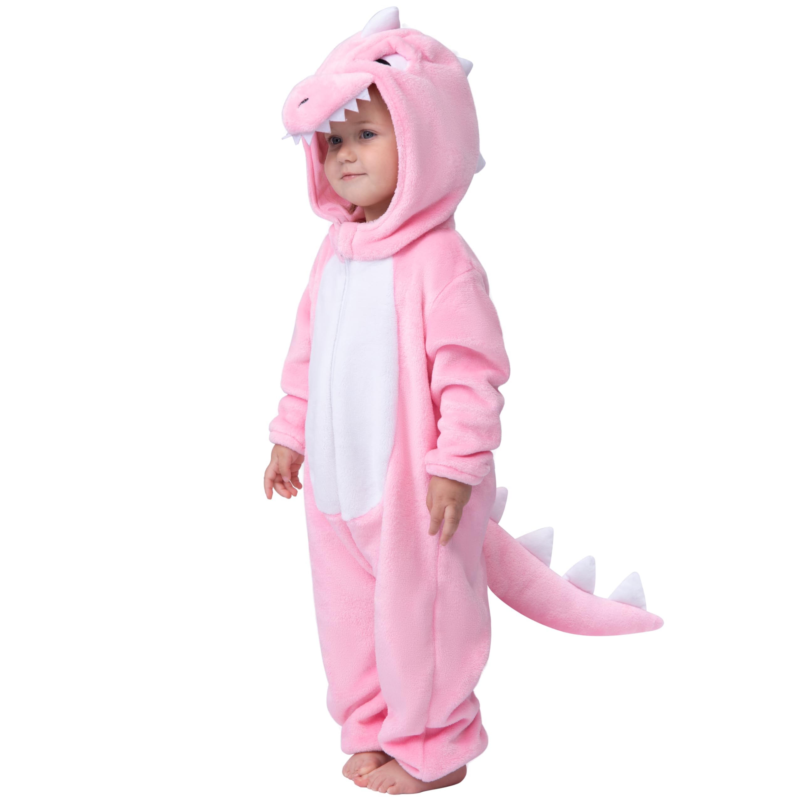 Spooktacular Creations Baby Unisex jumpsuit, Pink Dinosaur Hooded Jumpsuit Costume with a Tail, Zip-Up Hooded for Halloween Cosplay Costume,(3-4years) - Image 4