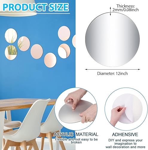 Miniatura 8 de Juego de 24 placas de espejo redondas de acrílico, bandejas de espejo circular, centros de mesa de boda para mesas, autoadhesivas, sin vidrio,