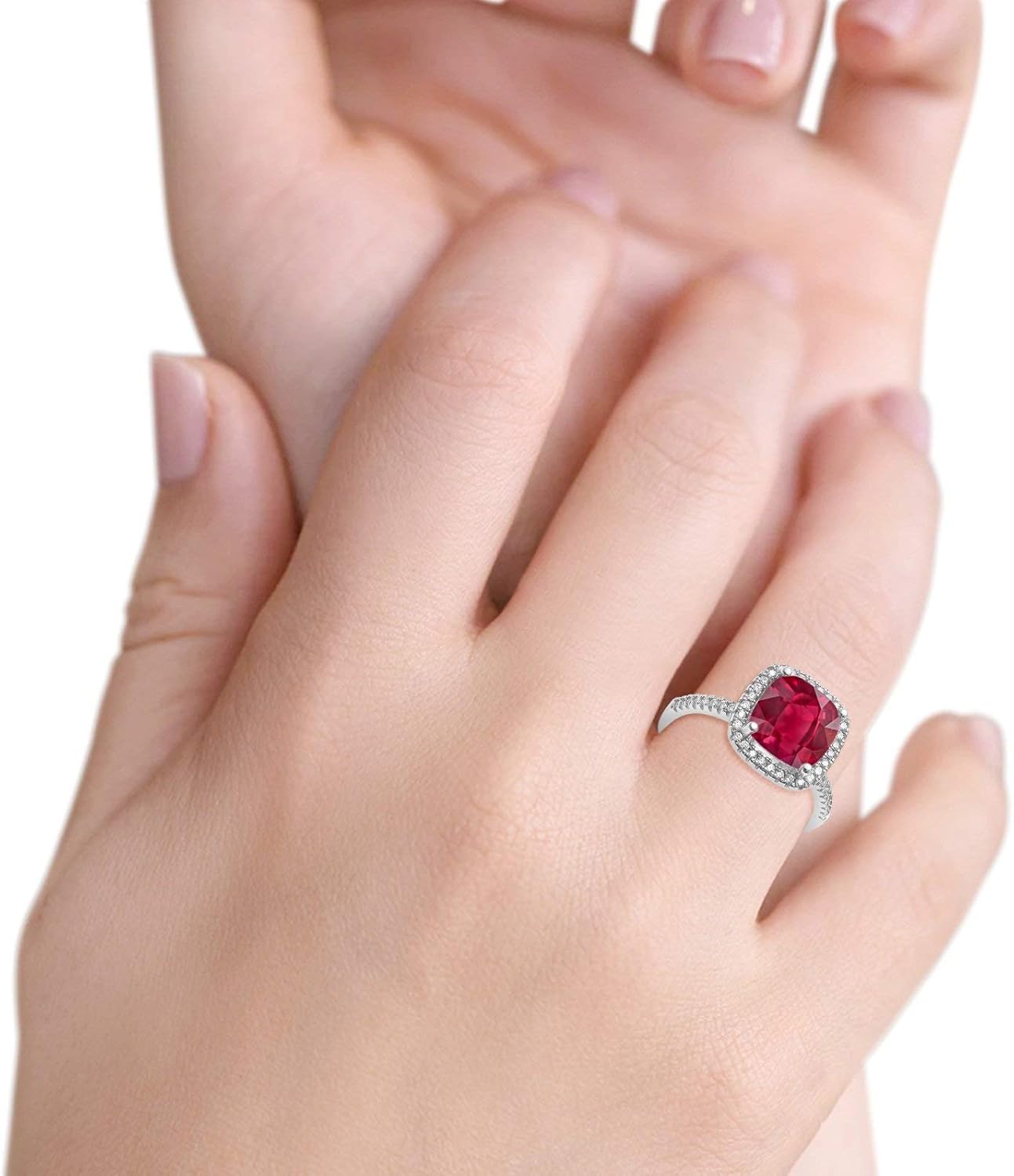 Blue Apple Co. Halo Wedding Engagement Ring Cushion Cut Round Simulated Cubic Zirconia 925 Sterling Silver