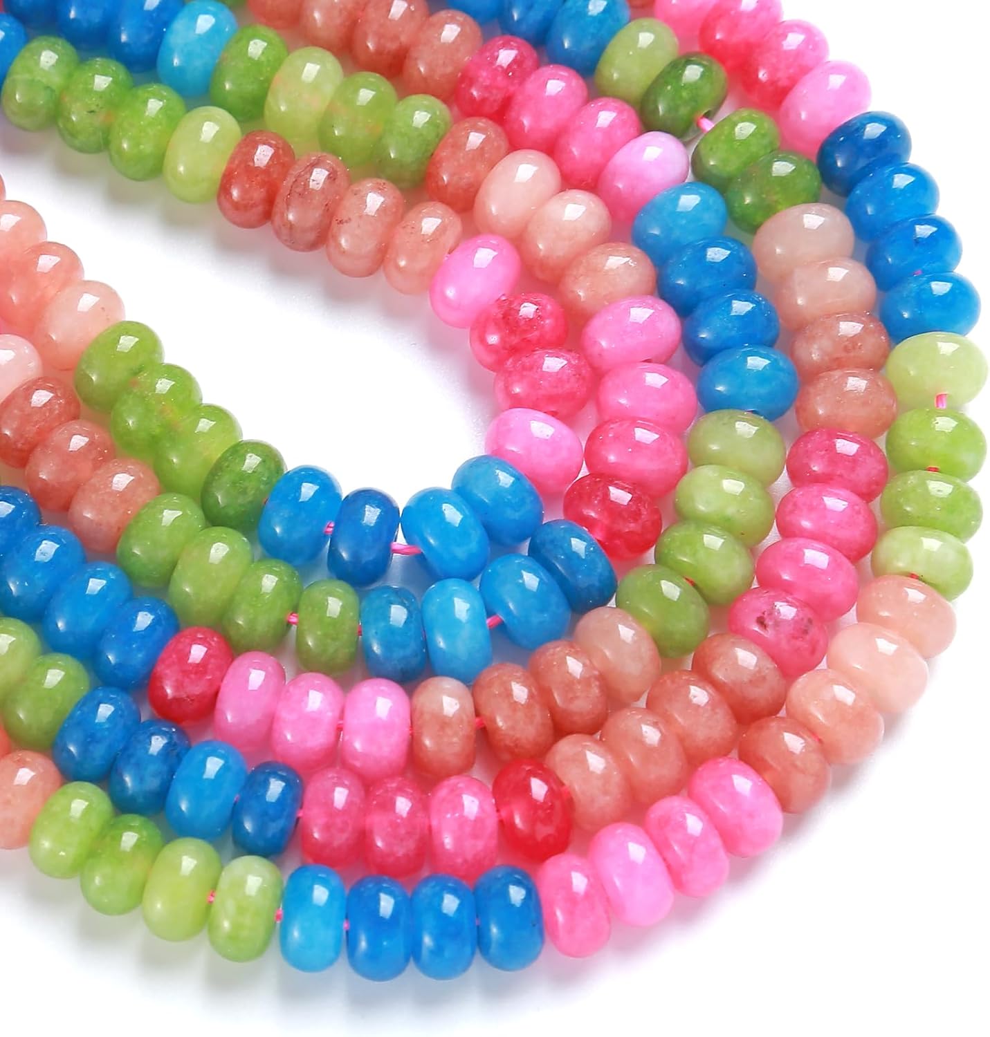 76pcs 5x8mm Natural Stone Colorful Tourmaline Jade Rondelle Spacer Loose Beads Abacus Disk Stone Round Loose Gemstone Beads for Jewelry Making DIY Bracelet Necklace - Image 2