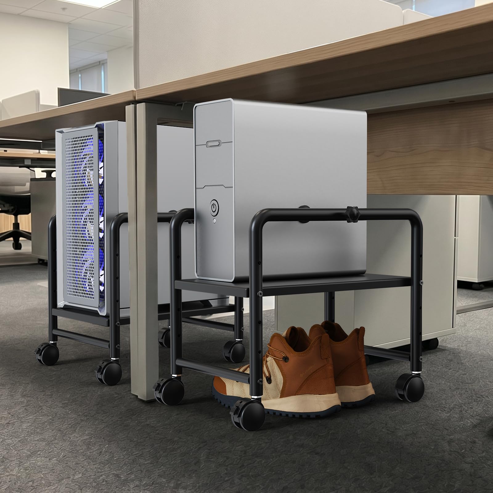 KEEGH Computer-Tower-Ständer unter dem Schreibtisch, höhenverstellbarer Computerwagen für Boden, robuster Stahlständer mit 360° feststellbaren Lenkrollen für PC, Drucker, Gaming-Zubehör, Schwarz