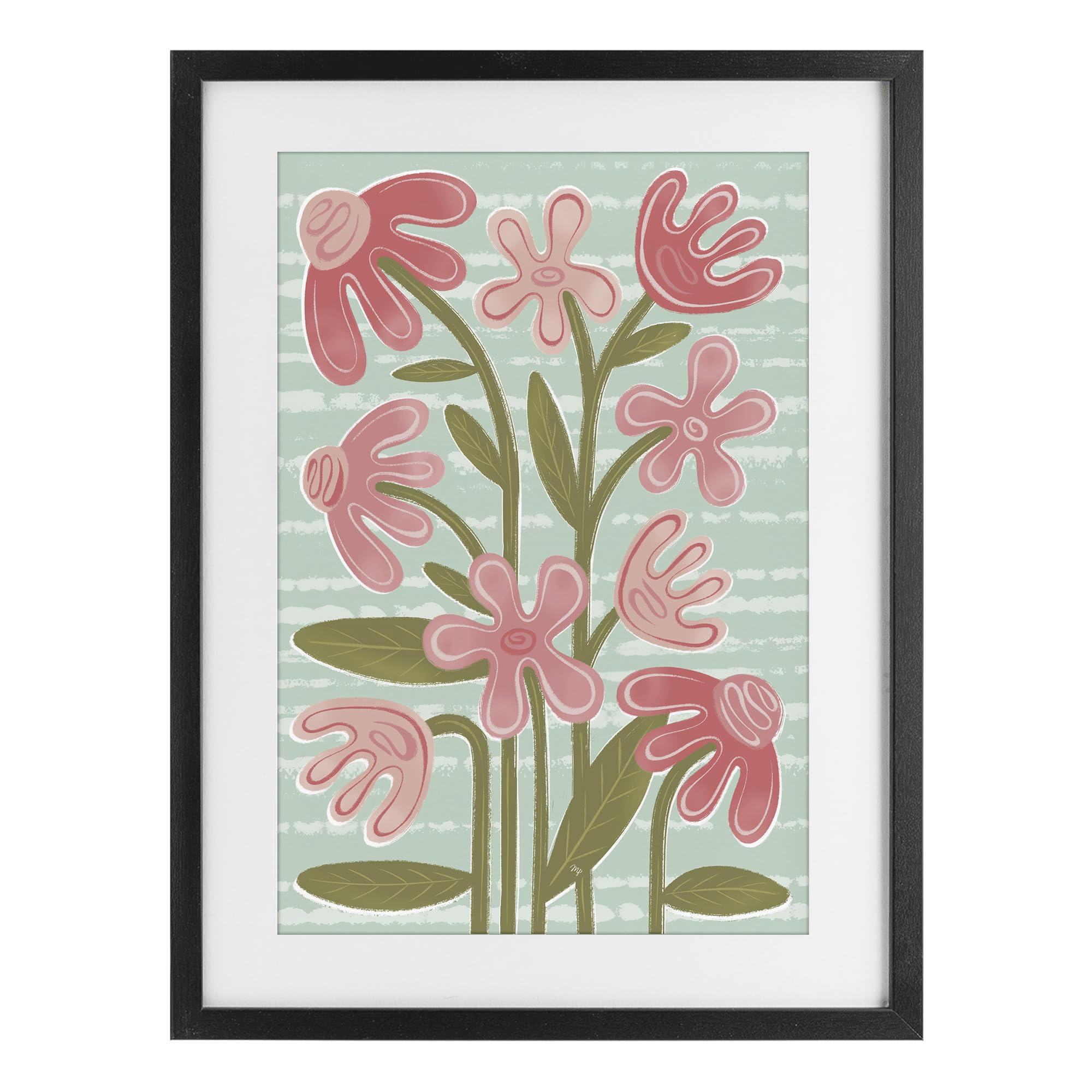 'Pink Whimsy Midcentury Flowers'| Framed Print Under Glass