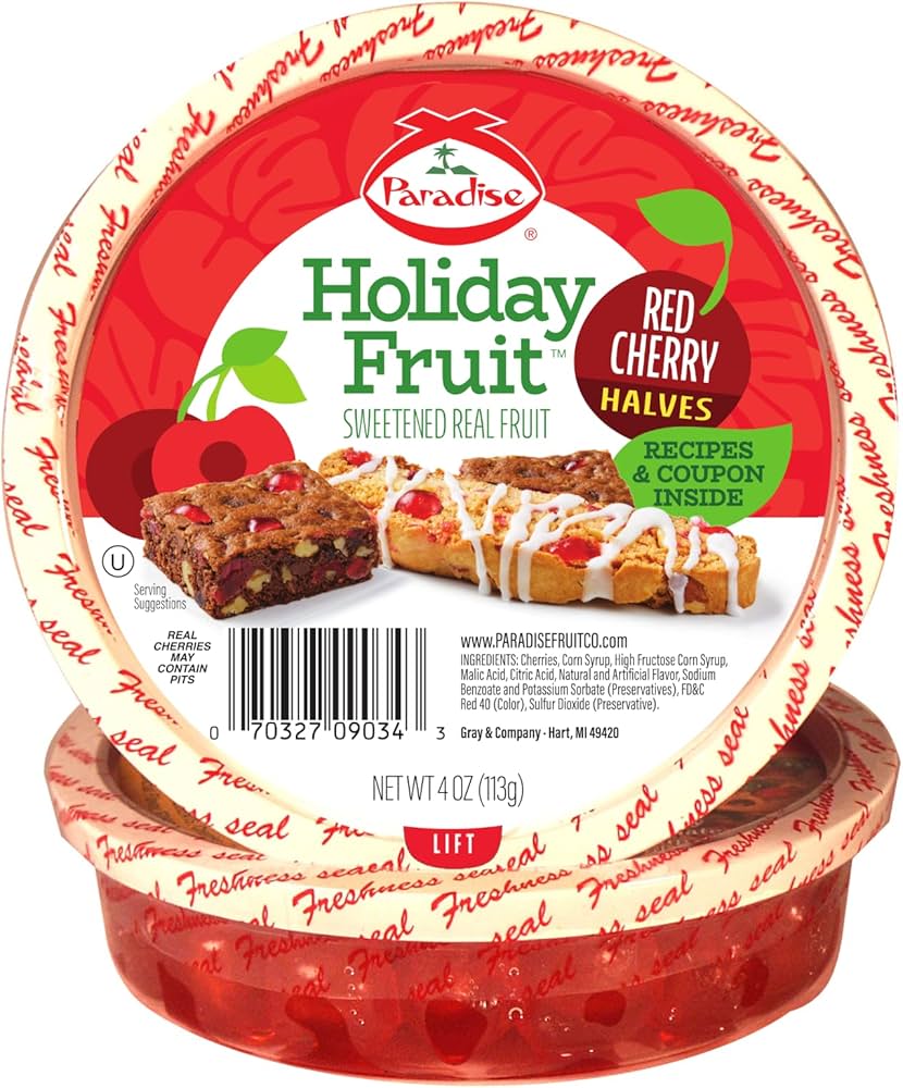 Amazon.com: Paradise Candied Fruit, Red Cherry Halves, 4 Ounce Amazon.com: Paradise Candied Fruit, Red Cherry Halves, 4 Ounce