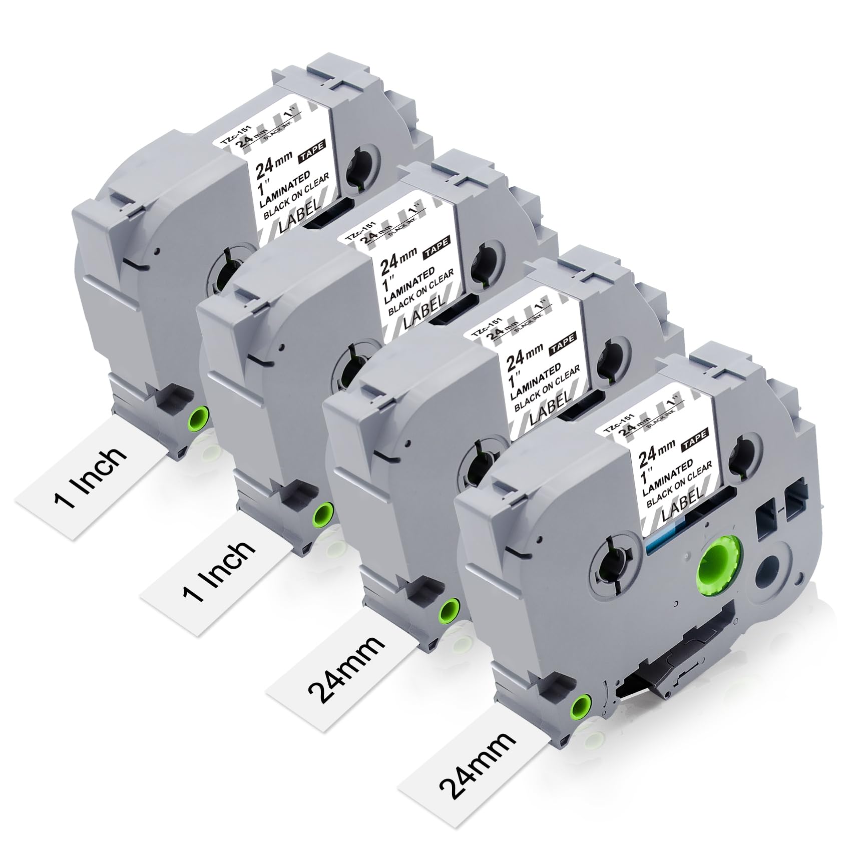 24mm 0.94" Laminated Label Tape Clear, Replacement for Brother P Touch Label Tape 1 Inch Black on Clear, Compatible with Brother Label Maker PT-P910BT PT-P710BT PT-D610BT PT-D600, 4 Packs