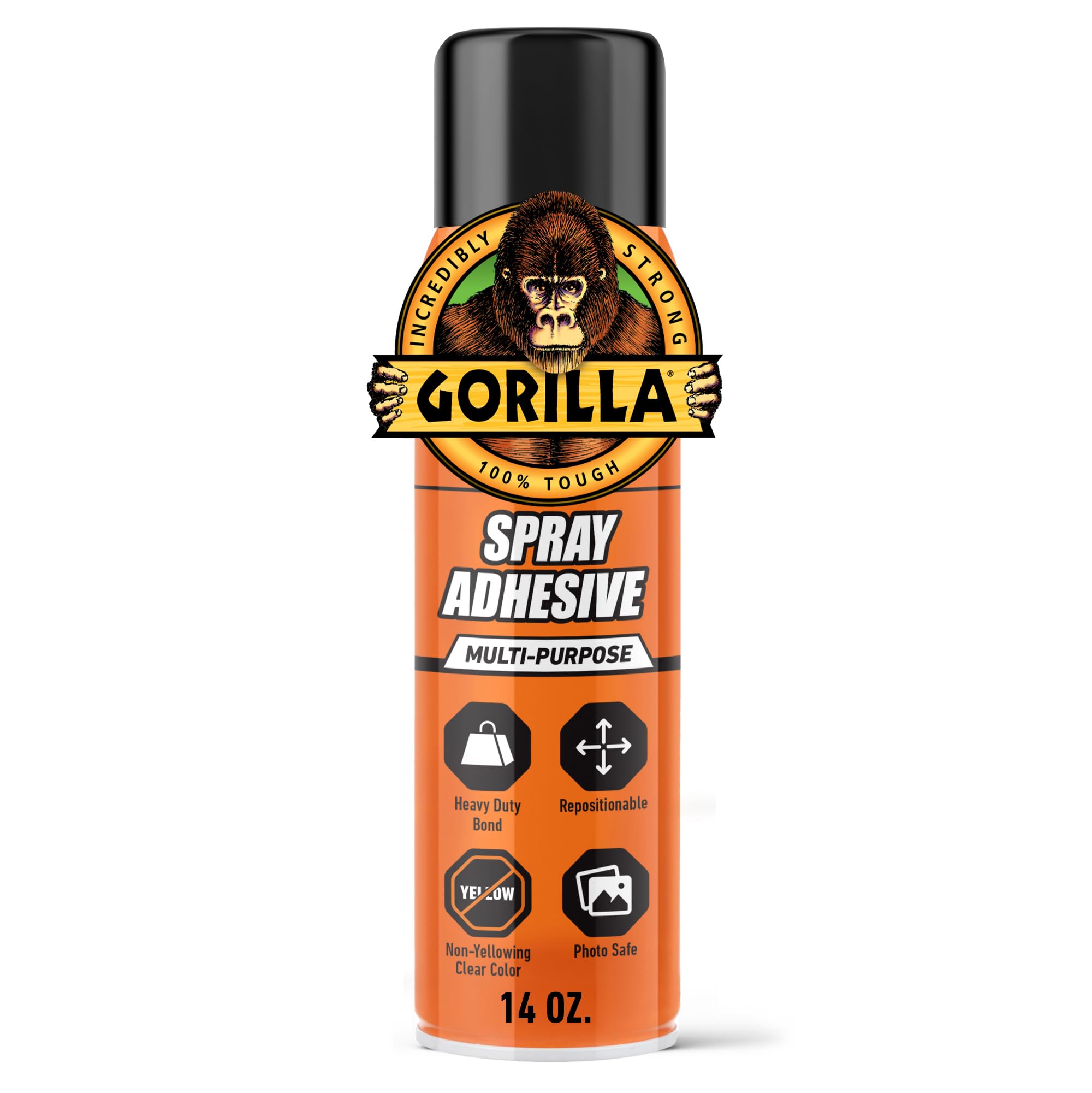 Gorilla Gorilla Heavy Duty Spray Adhesive, Multipurpose and Repositionable, 14 Ounce, Clear