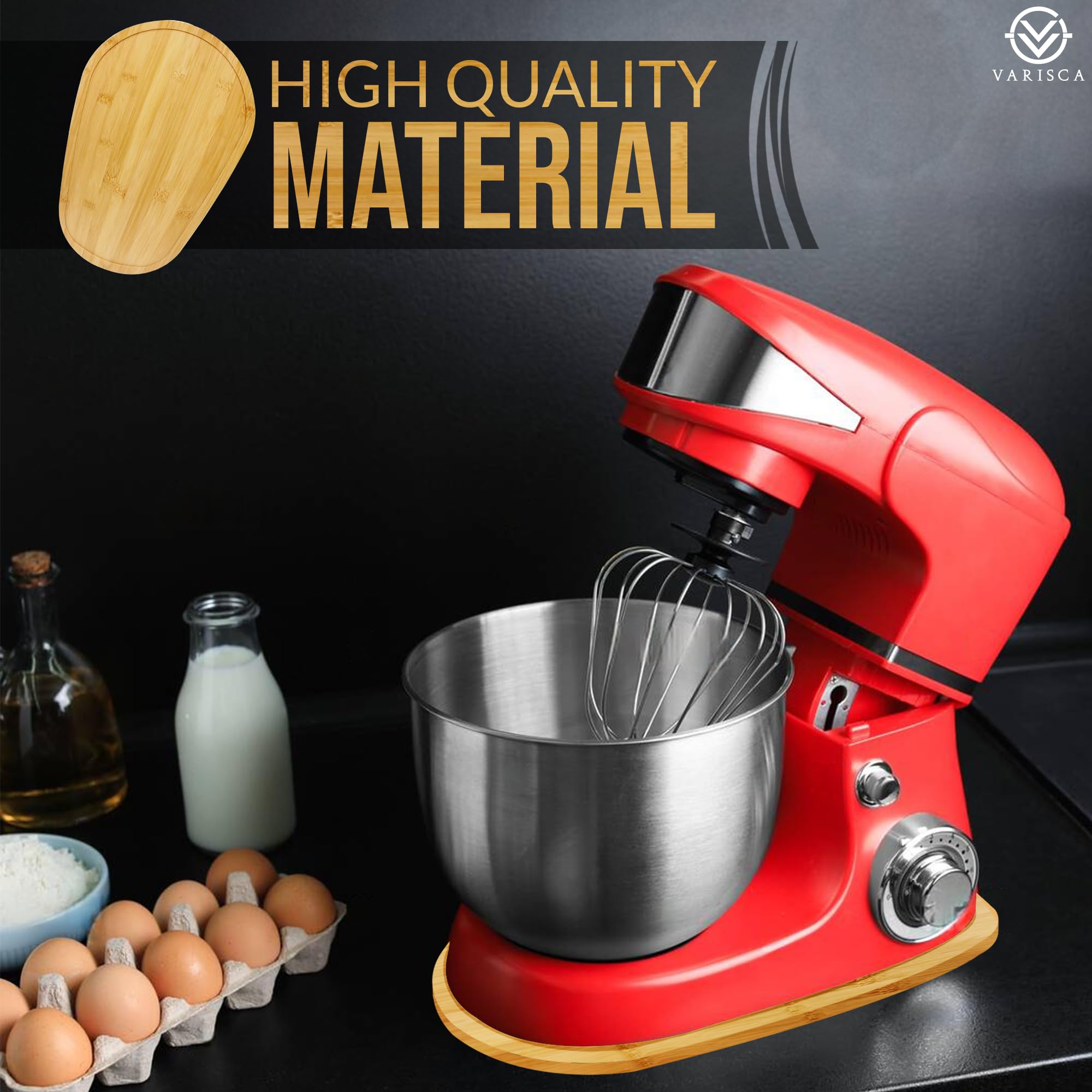 VARISCA 5 PCS Bamboo Mixer Slider Mat Set for Kitchen Aid Stand Mixer – Appliance Slider Tray for Countertop – KitchenAid Mixer Accessories (5-8 Qt, including Accessories)