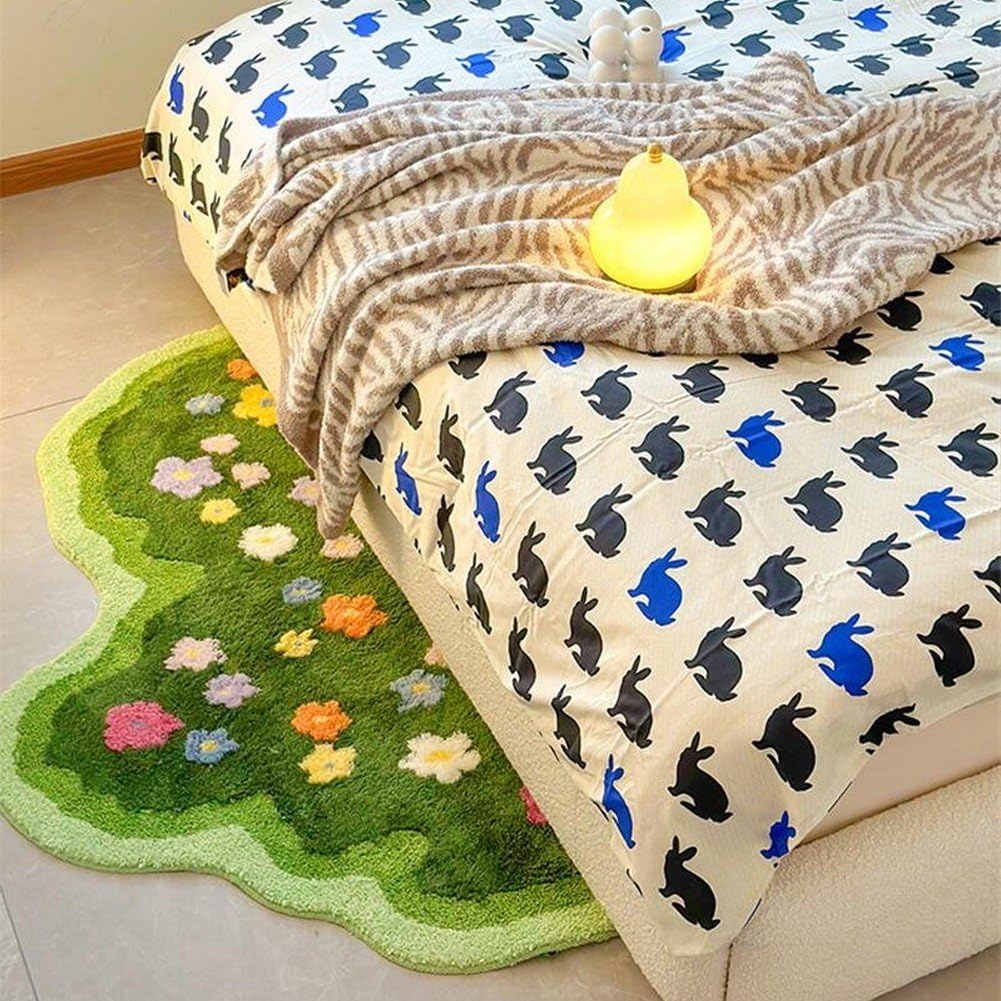 Wellenförmiger Grüner 3D-Blumen-tufting-Teppich, Weicher Tufting-Sofa-Teppich, Saugfähig, rutschfest, Raumboden, Fußmatten, Nachttisch-teppiche, Fußpolster, 60 X 120 cm