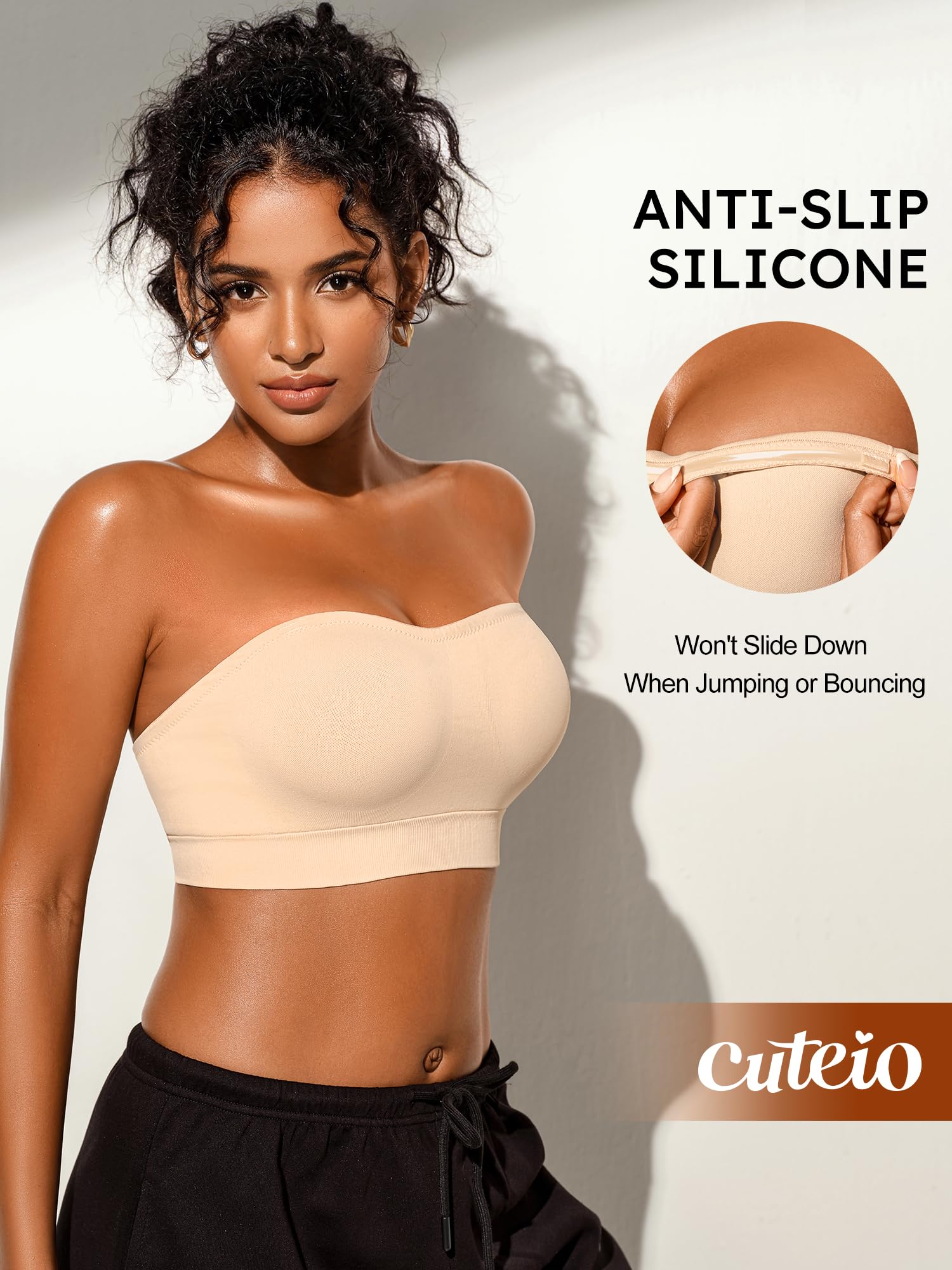 Sujetadores sin tirantes para mujer, S-XL, brasier bandeau acolchado de silicona antideslizante con correa transparente gratis, bralette sin varillas