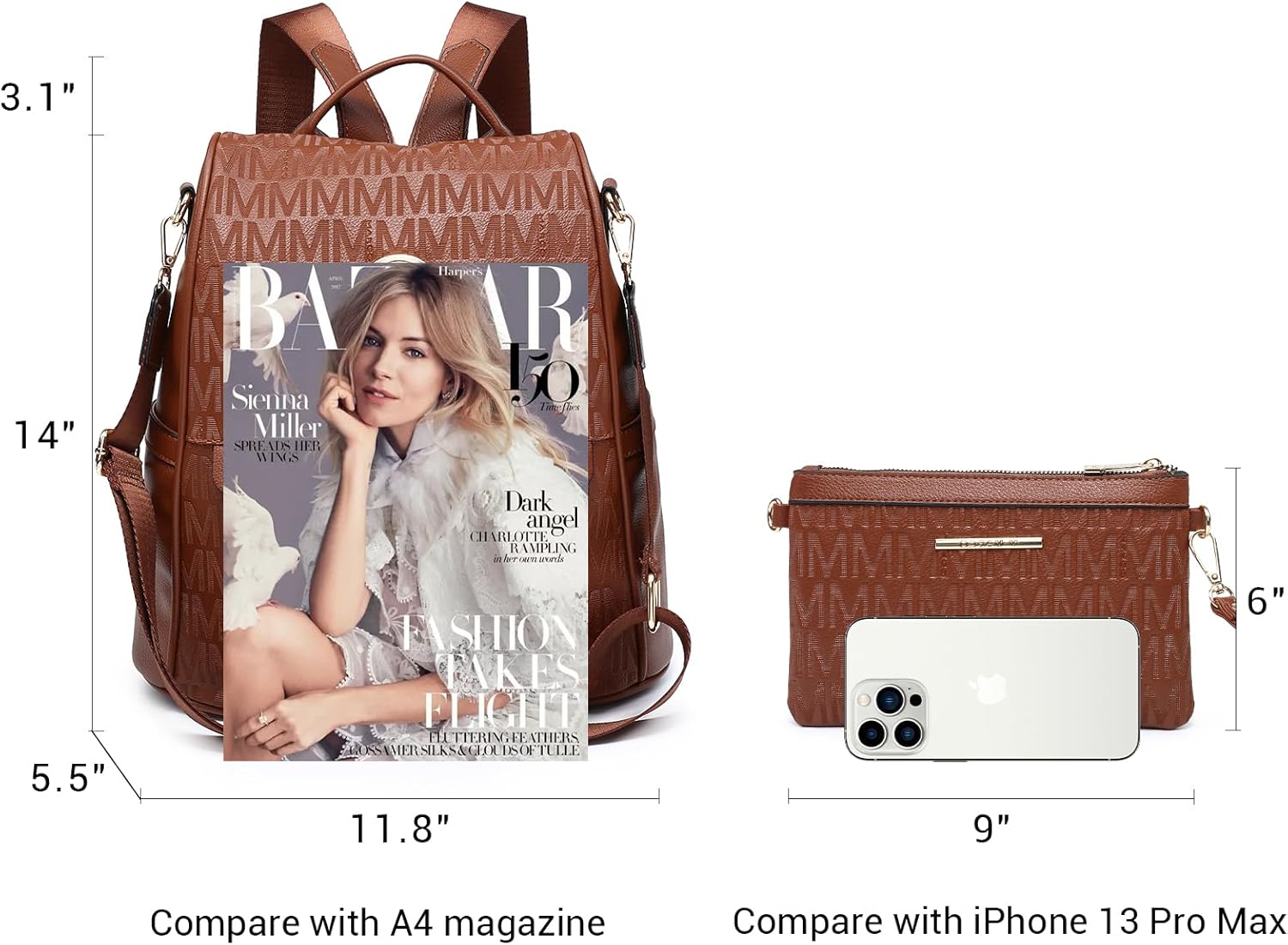 MKP Women Fashion Backpack Purse Multi Pockets Signature Anti-Theft Rucksack Travel Ladies Shoulder Bag Handbag 2Pcs - Image 6