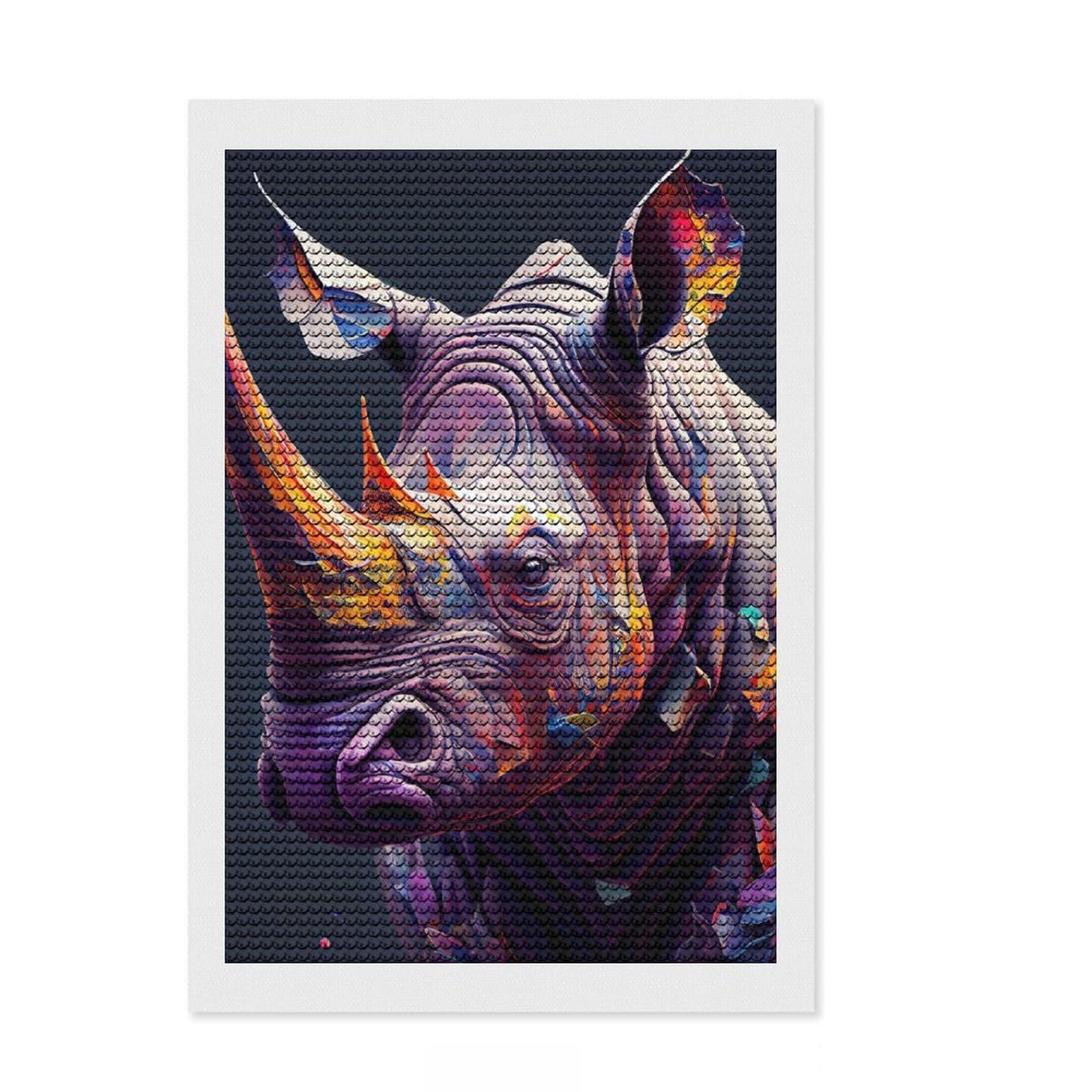 Junmoney The Shy Rhino Diamond Painting Set 8"x12", Cosy Home Accent, for Creative Relaxation, Stress Relief Craft, Birthday Gift