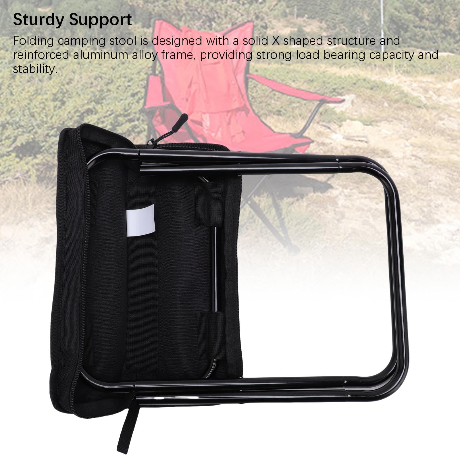 Camping Tabouret Léger en Aluminium Cadre Pliant Tabouret De Stockage Intégré Voyage Randonnée Pêche Plage Noir