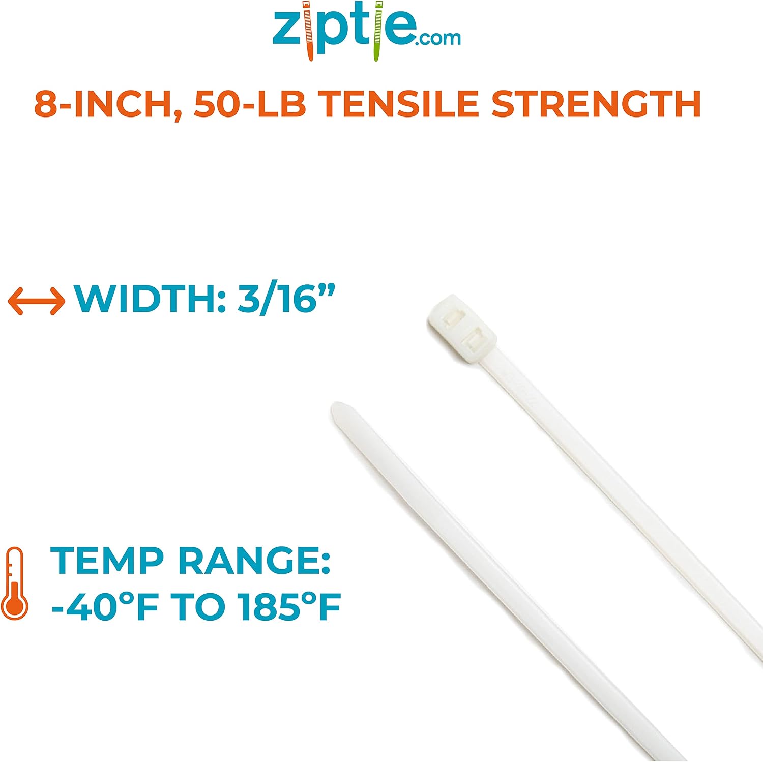 ZipTie.com 6-inch Natural Multi-Purpose Cable Tie, 45-lb Tensile Strength, UL Listed, 100-Pack