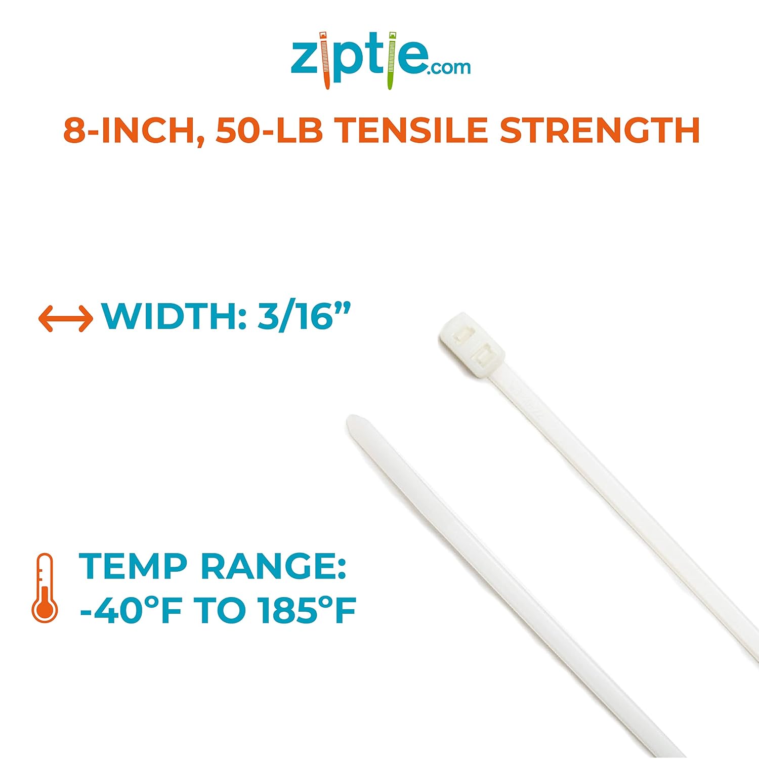 ZipTie.com 8-inch Natural Double Loop Cable Tie, 50-lb Tensile Strength, 100-Pack
