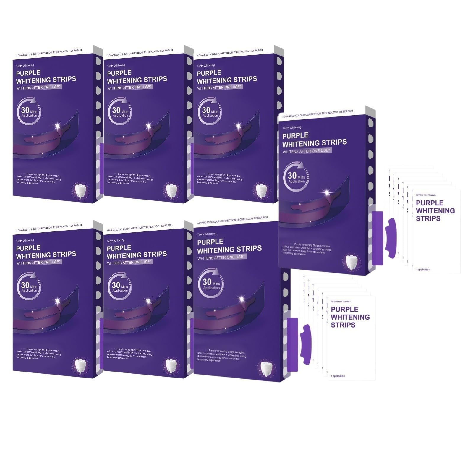 Strisce di sbiancamento dentale viola | kit senza perossido | effetto correttore di tonalità gialla risultato rapido, elimina macchie caffè/tè/vino/sigaretta, ideale prima di un evento, sicuro per lo