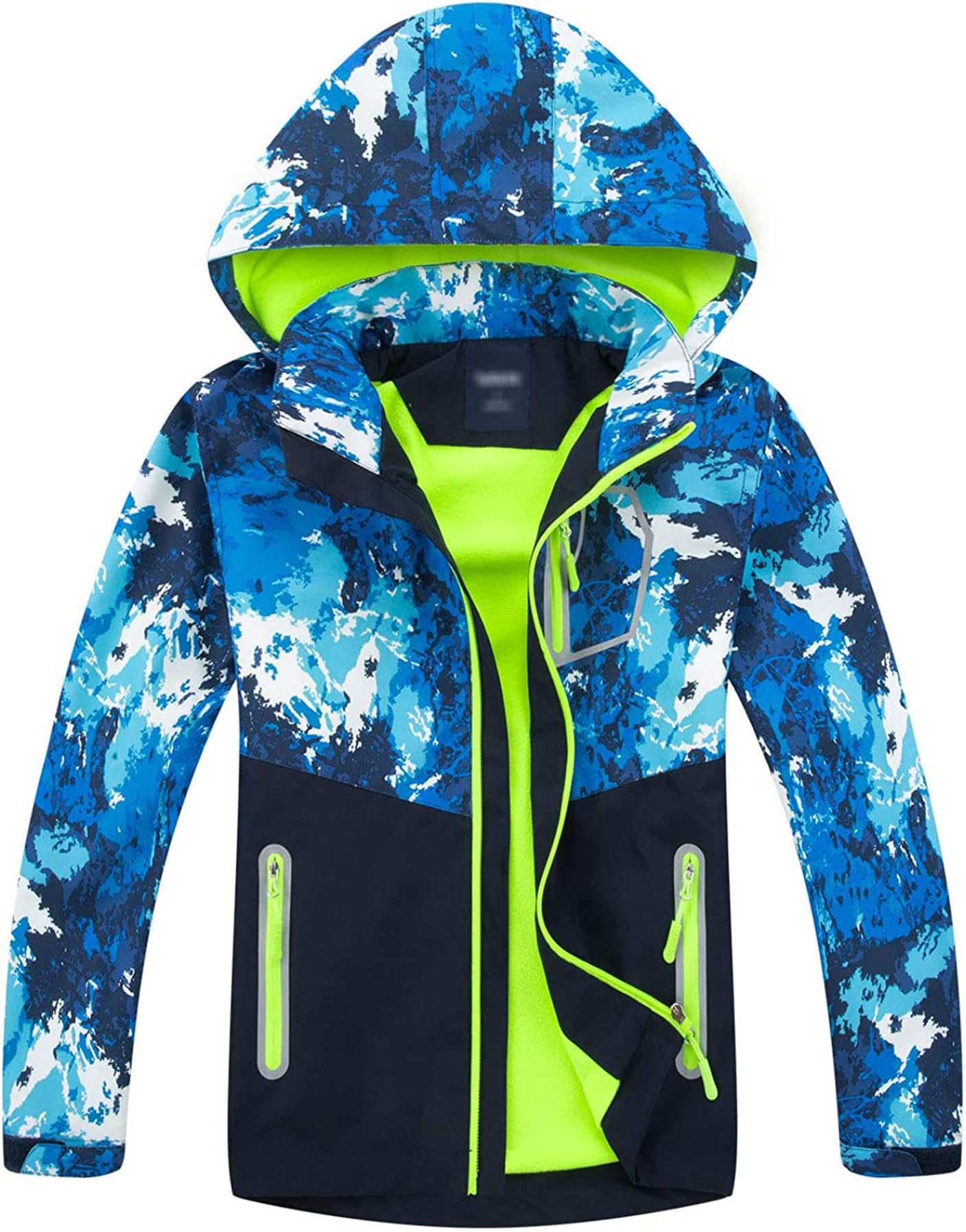 LAUSONSBoys Waterproof Jacket Kids Coat Camo Girls Lightweight Windbreaker Outdoor Fleece Raincoat with Hood