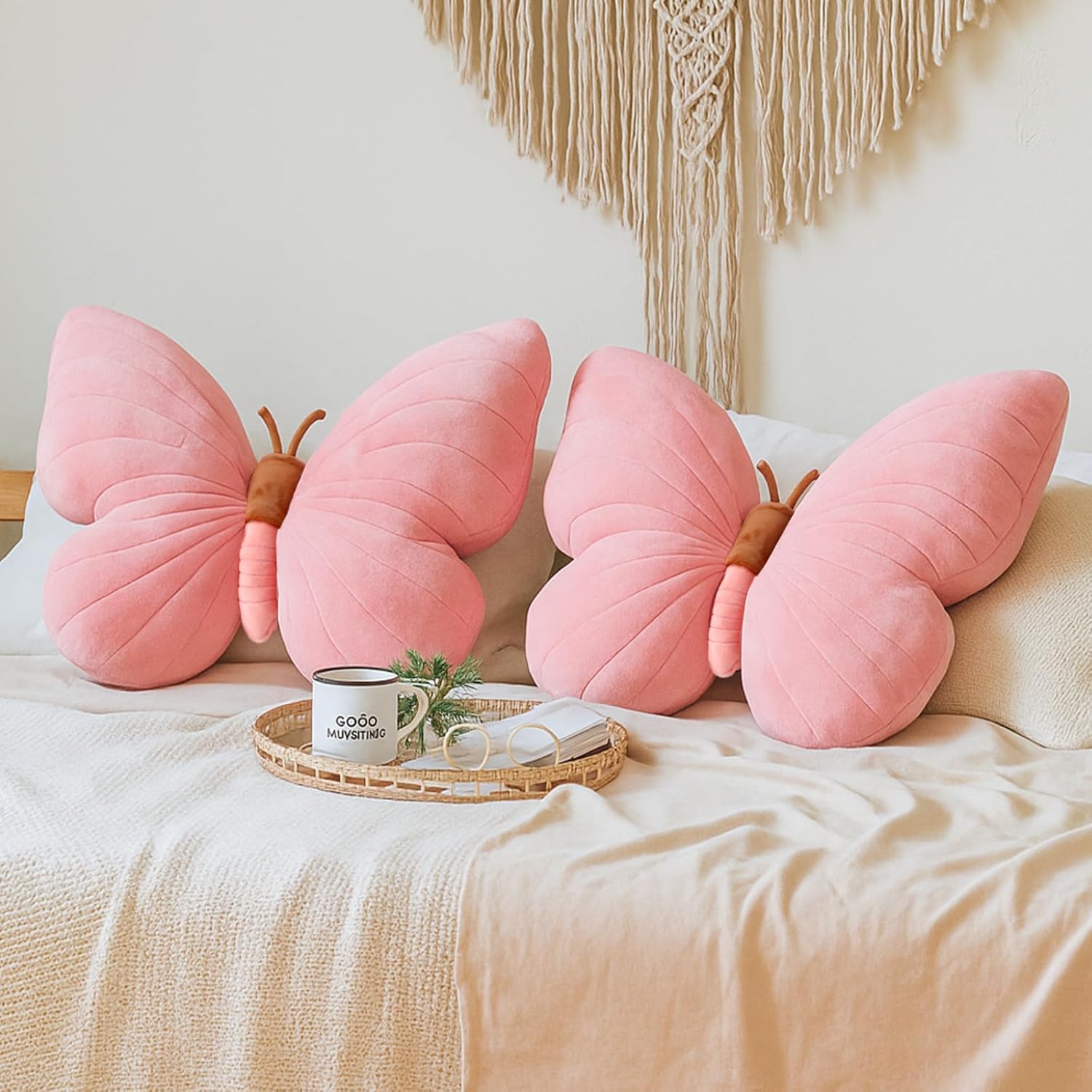 Sratte 2 Pack Butterfly Pillows Pink Throw Pillows Soft Stuffed Seat Cushion Pad Decorative Plush Pillow for Bedroom, Spring Living Room Sofa Couch Bed Girls Nursery Home Decor Gift
