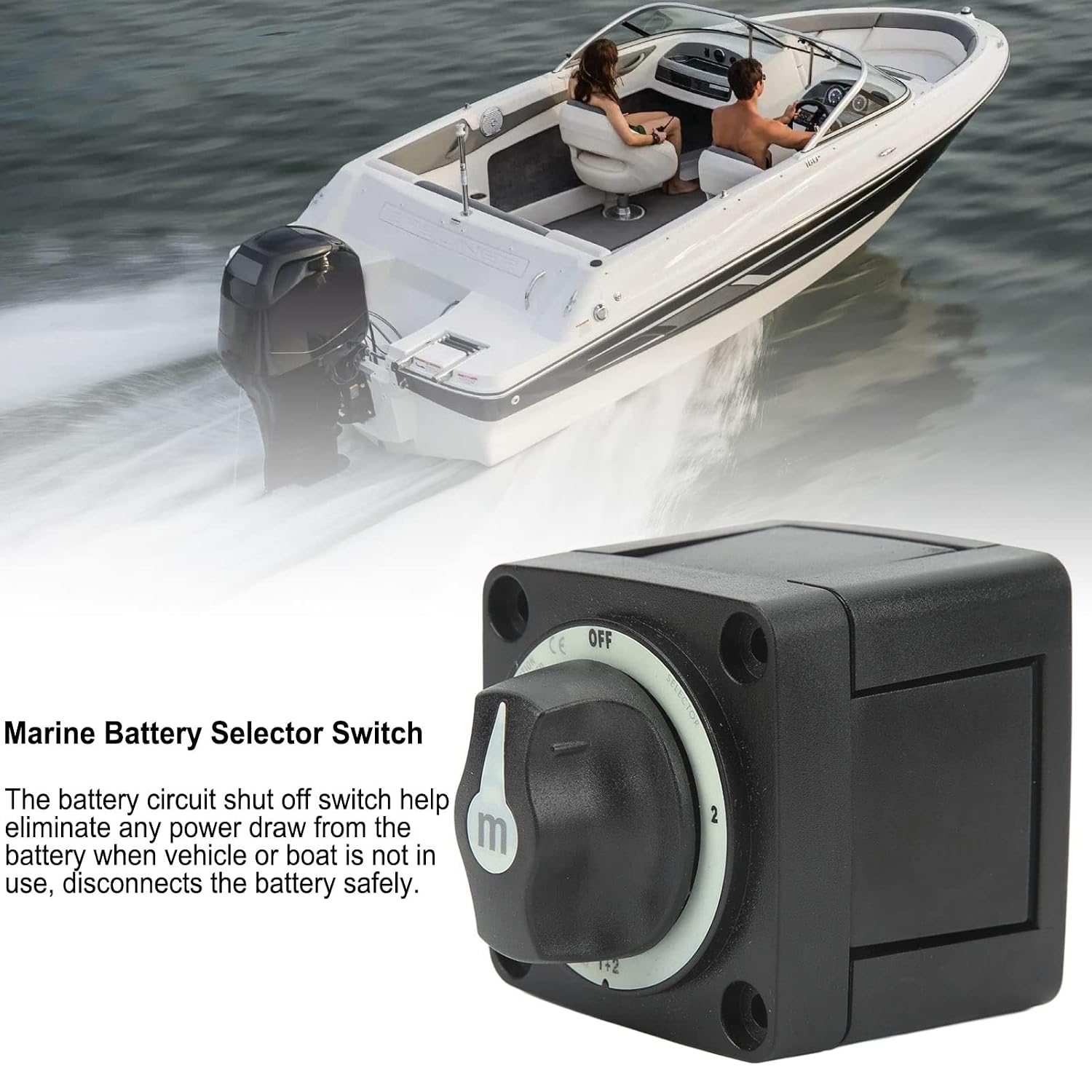 Marine Battery Selector Switch, 4 Position Isolator Power Circuit Cut Off Switch, 32V DC System Compatible, High Conductivity Tinned Copper Studs, ABS Material, for Boat RV Use