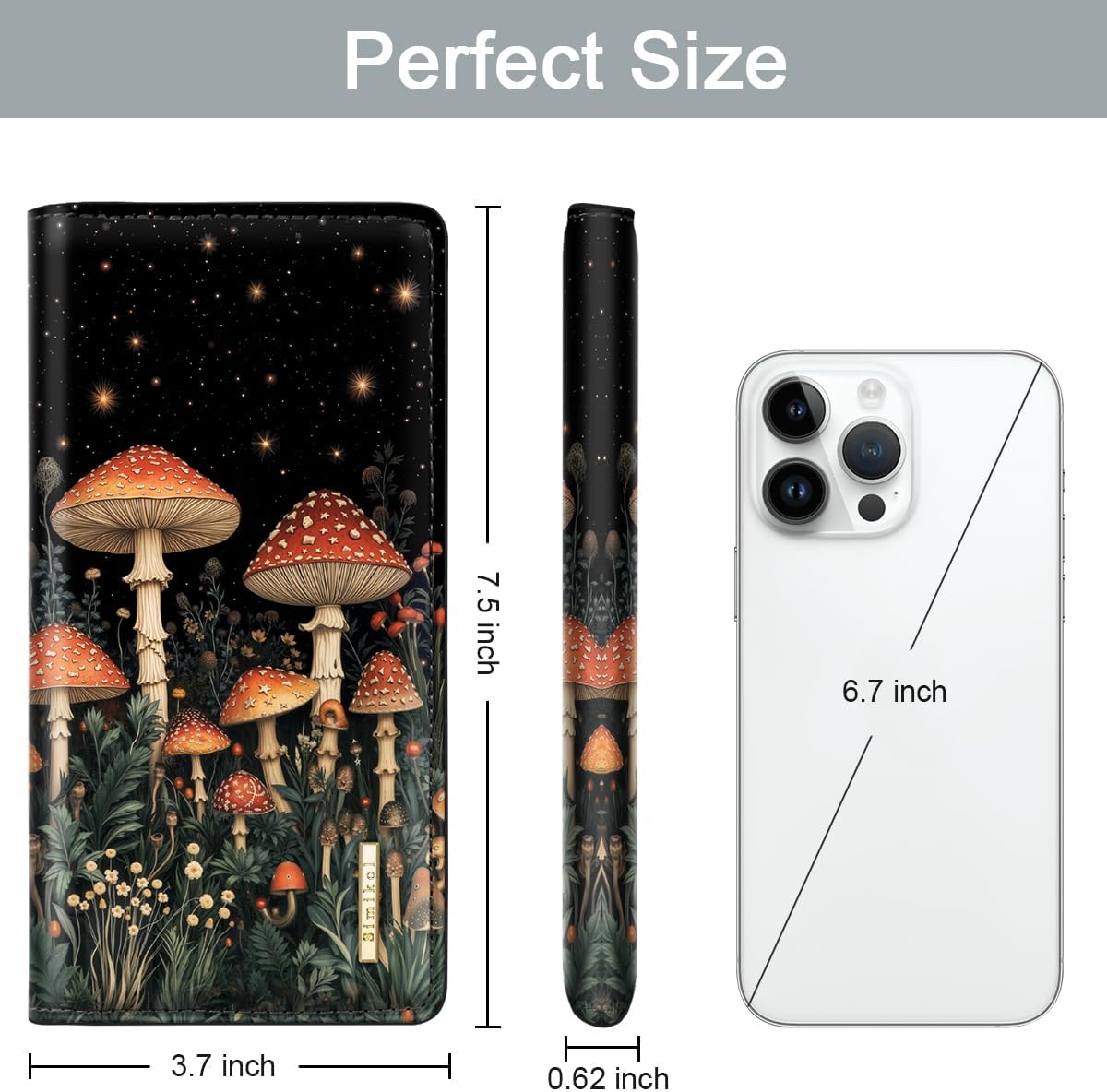 Minimalist Bifold Wallet RFID Blocking Slim Cute Credit Card Holder Compact Leather Wallet Ladies Purse for Handbag, Mushroom - Image 3