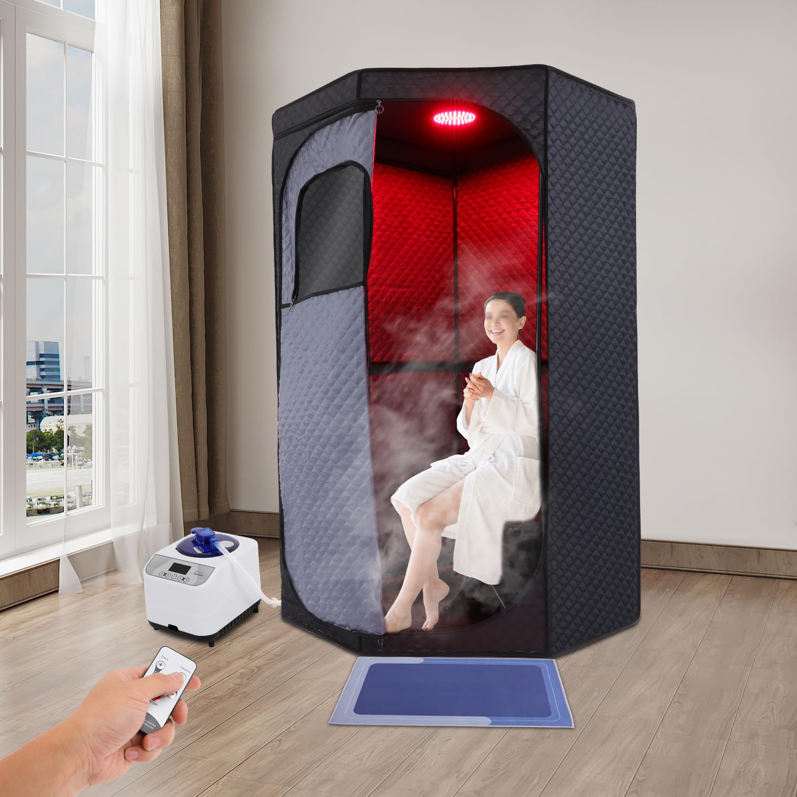Tenda sauna a vapore infrarossi con sedia pieghevole e caldaia 1500 W per casa e spa