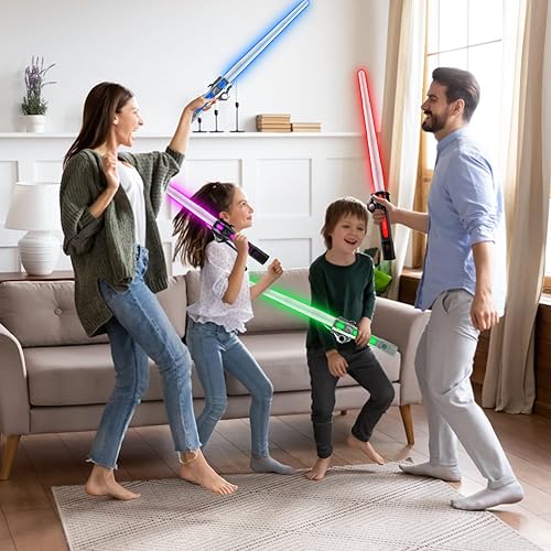Miniatura 6 de Sable de luz para niños, espada de doble luz RGB 7 colores intercambiables con 3 modos de sonido FX, juego de espadas de luz expandible para