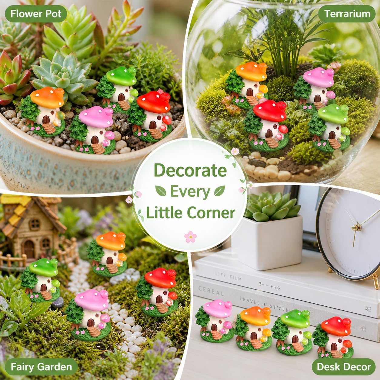 Mushroom House Outdoor Garden Statues for Fairy Garden Accessories