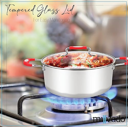 Miniatura 2 de Olla de cazuela de acero inoxidable horno holandés de acero metálico - Olla de ebullición media para sopa, espaguetis, estofado - Olla de cocción de