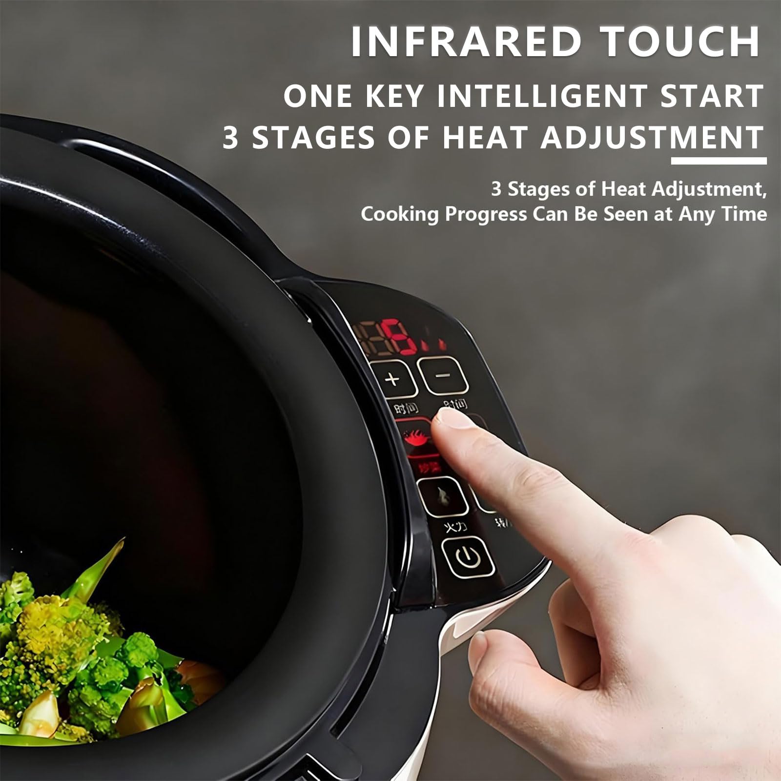 Wok de cuisson automatique 2000 W – Capacité de 6 L, chauffage 3D complet, idéal pour sauter, ragoût et cuisiner dans les restaurants