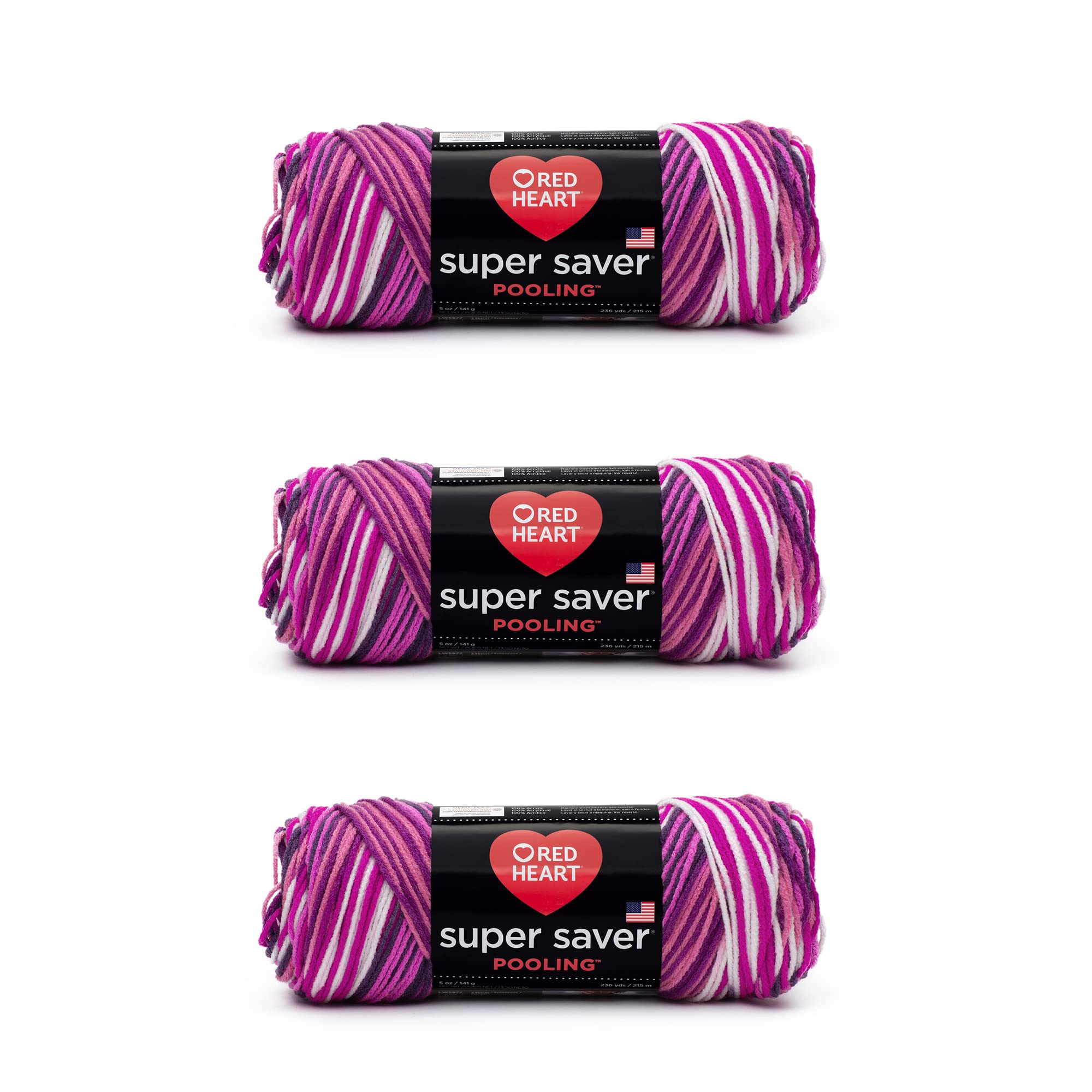 Red Heart Super Saver Pooling Yarn for Crocheting, Berry, 3-Pack