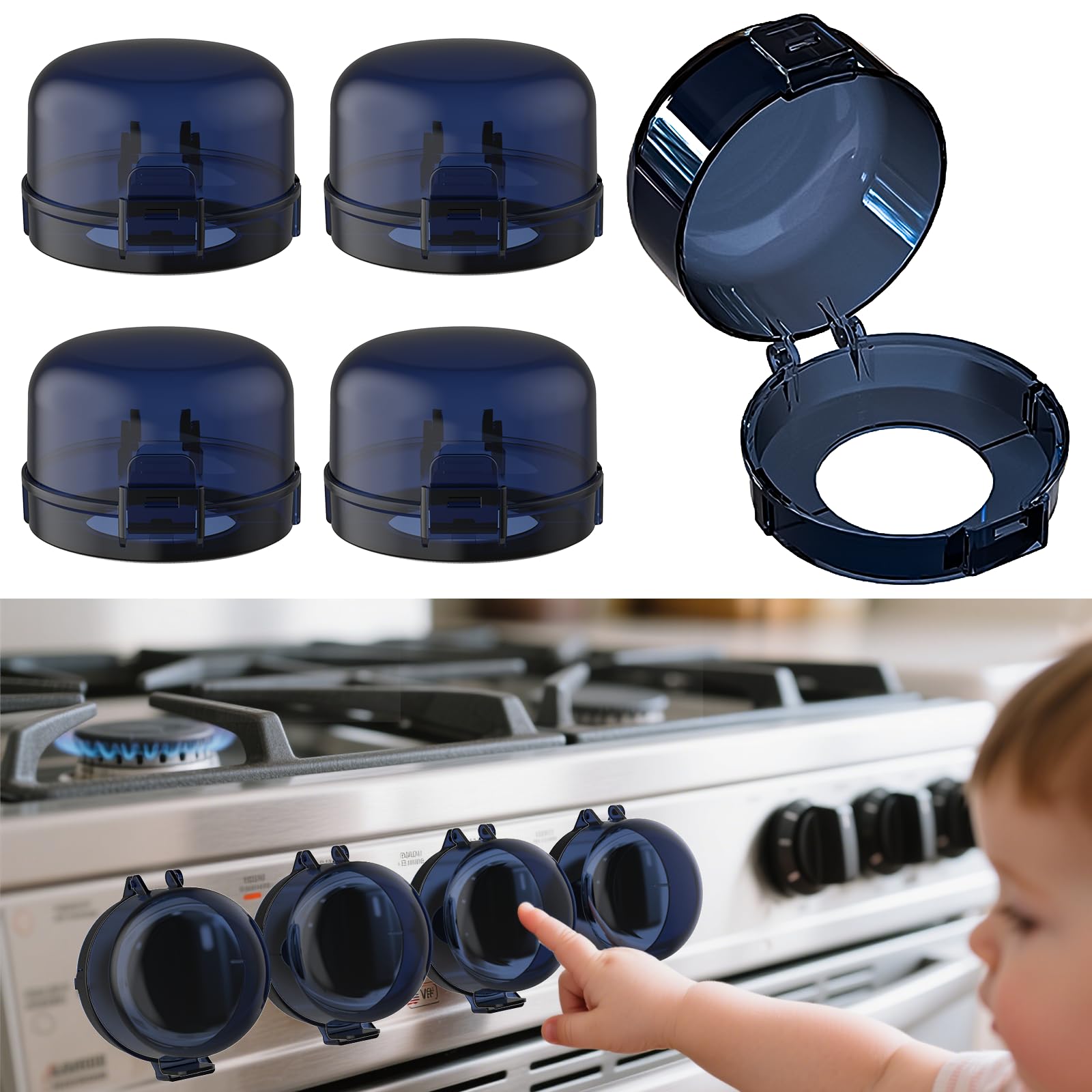 Stove knob Safety Covers for Child Upgraded Unlock Universal Size with Adult Two-Finger, Dual-Key Press Gas Stove Knob Locks Water Resistant Oil Resistant and High Temperature Resistant?5 Pack?