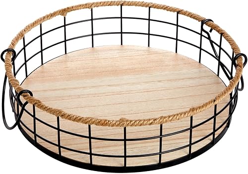 Miniatura 7 de Juvale Paquete de 2 cestas redondas de alambre con asas, bandejas de almacenamiento de metal para decoración del hogar (2 tamaños)