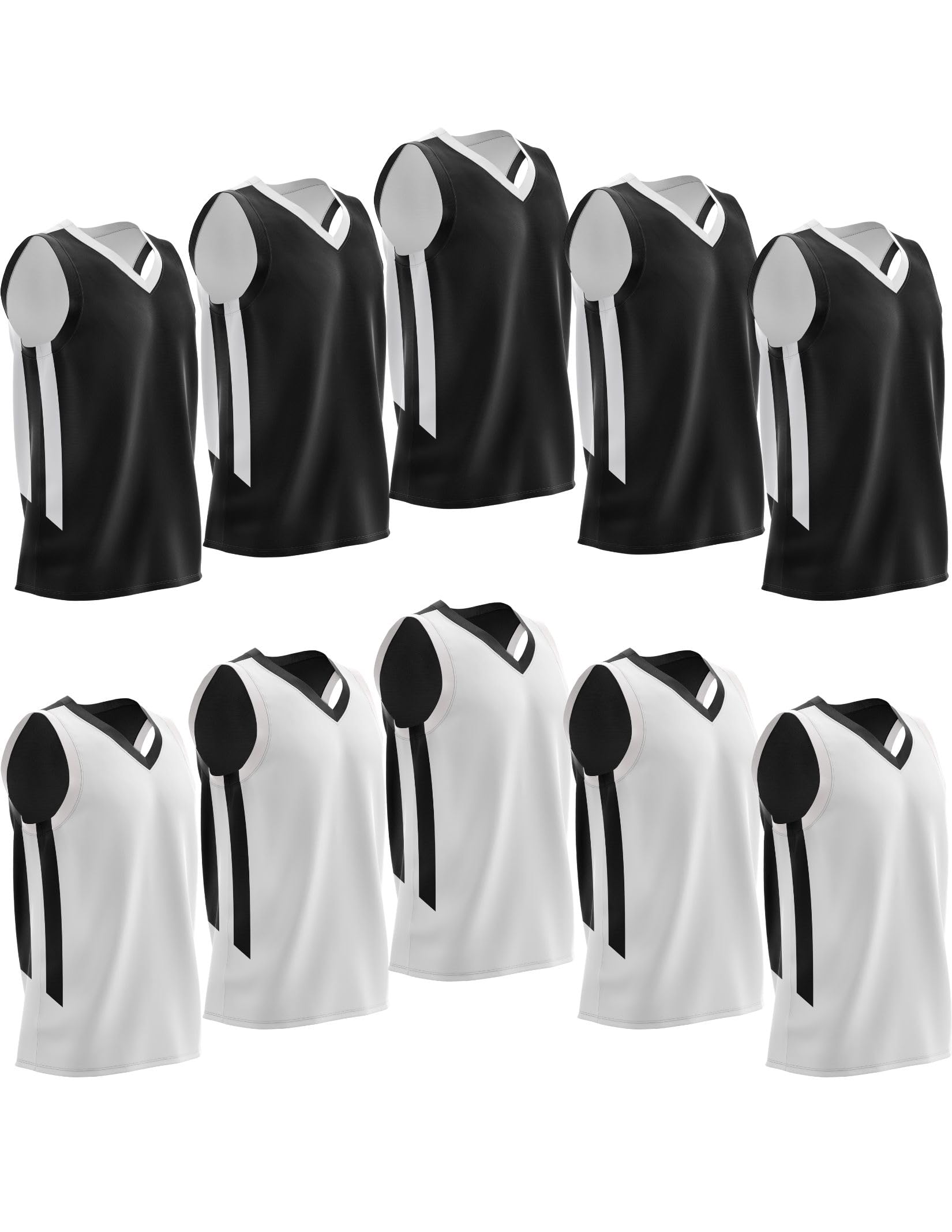 Photo 1 of [10 Pack] Reversible Mens Mesh Performance Athletic Basketball Jerseys - Adult Team Sports Bulk (Black/White), Large, XL, XXL, Black/White