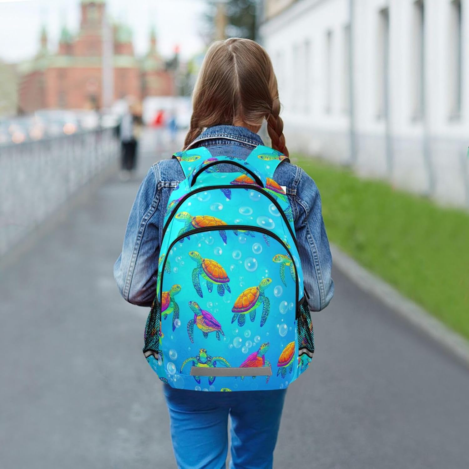 xigua Students Backpack Boy Girl School Bookbag,Glowing Beautiful Blue Turtle Waterproof 12.9In Laptop Backpack for Children Outdoor Camping Travel Daypack Casual Bags