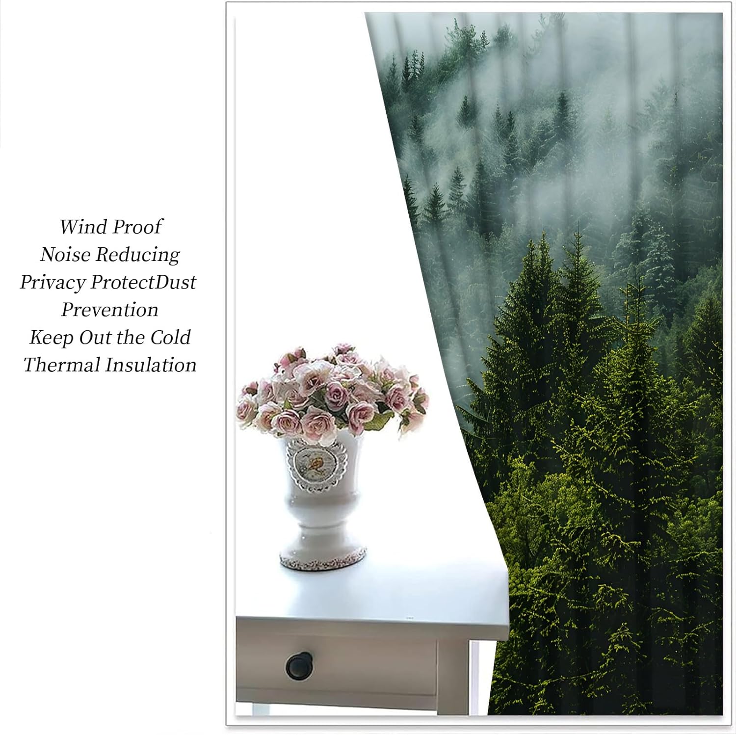 Green Pine Forest Window Treatments 84 inch Length, Fir Woodland Blackout Curtains for Bedroom, Natural Misty Forest Drapes, Thermal Window Treatments for Kitchen & Home Decor, 2 Panels Set
