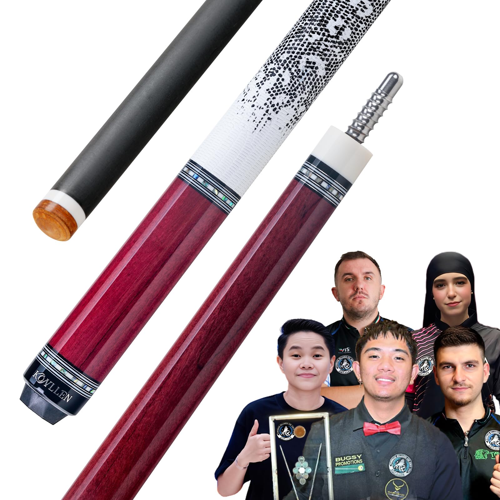 KONLLEN Billardqueue aus Kohlefaser, AXA-Serie, handgefertigter Inlay-Queues-Stick für Wettbewerbe auf Turnierniveau, niedrige Ablenkung, Pool-Stick für professionelle Spieler (präzise, stabil,